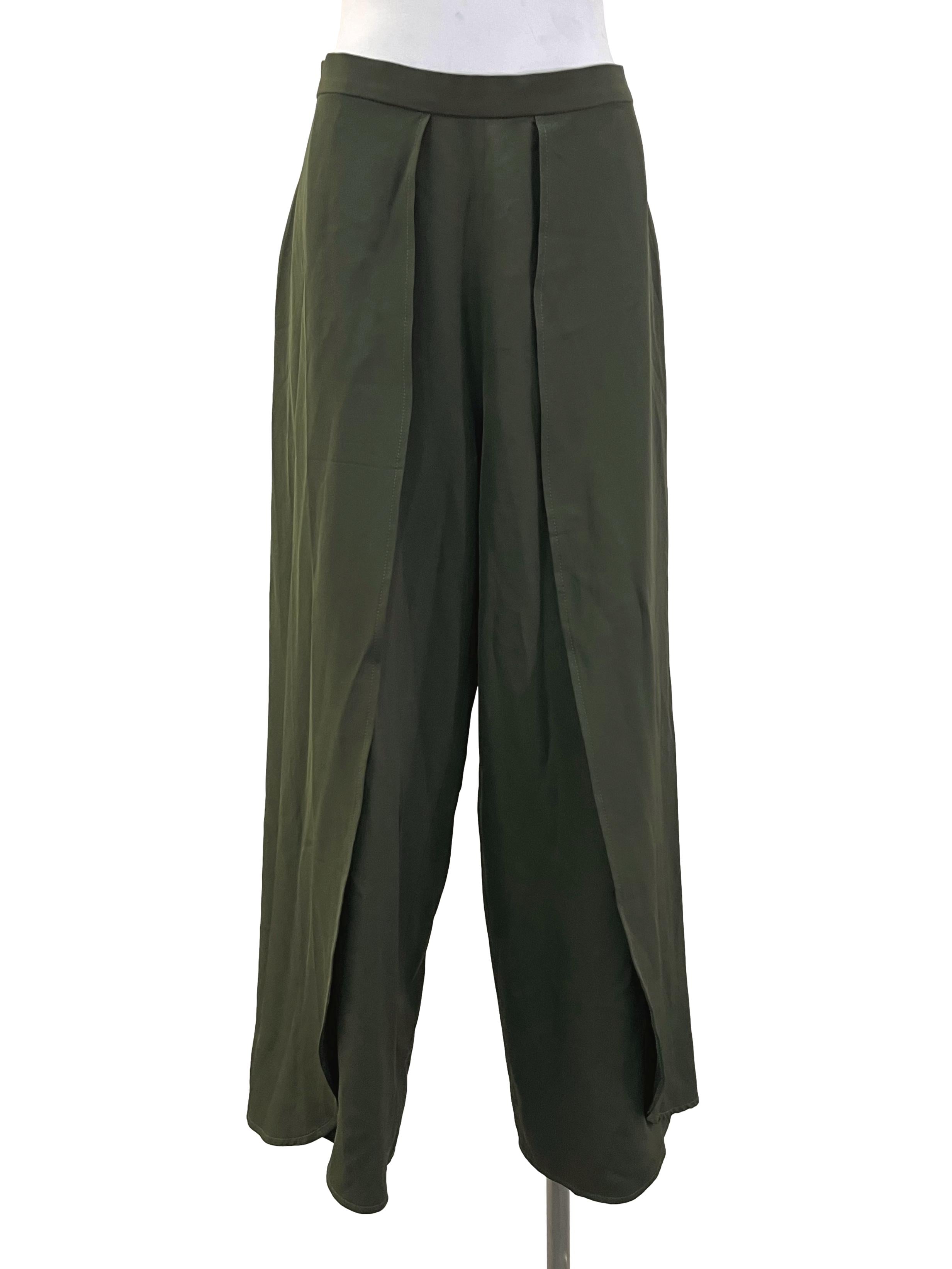 Forest Green Flowy Palazzo Trousers