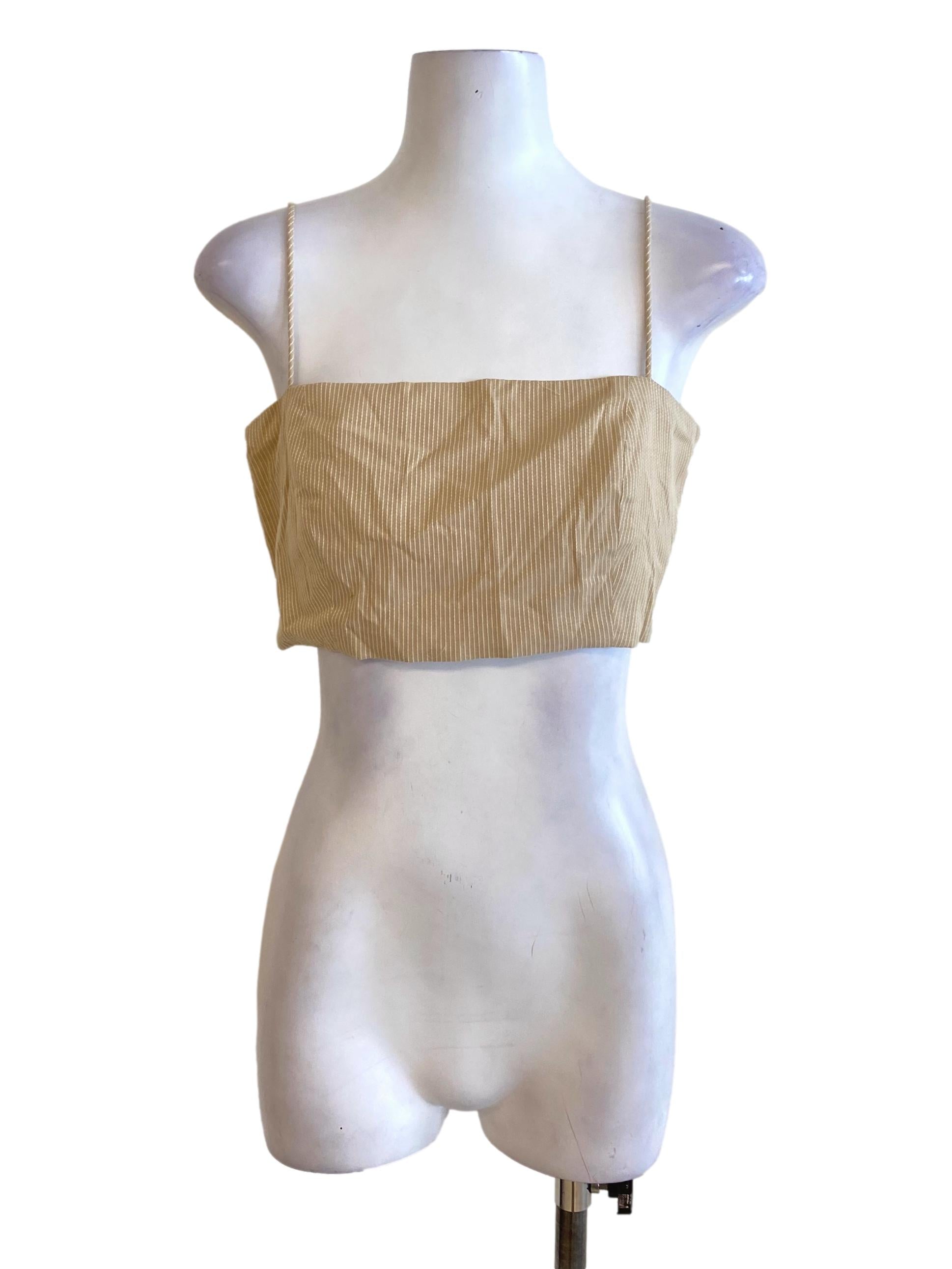 Light Peanut Brown Stripes Spaghetti Strap Crop Top LB