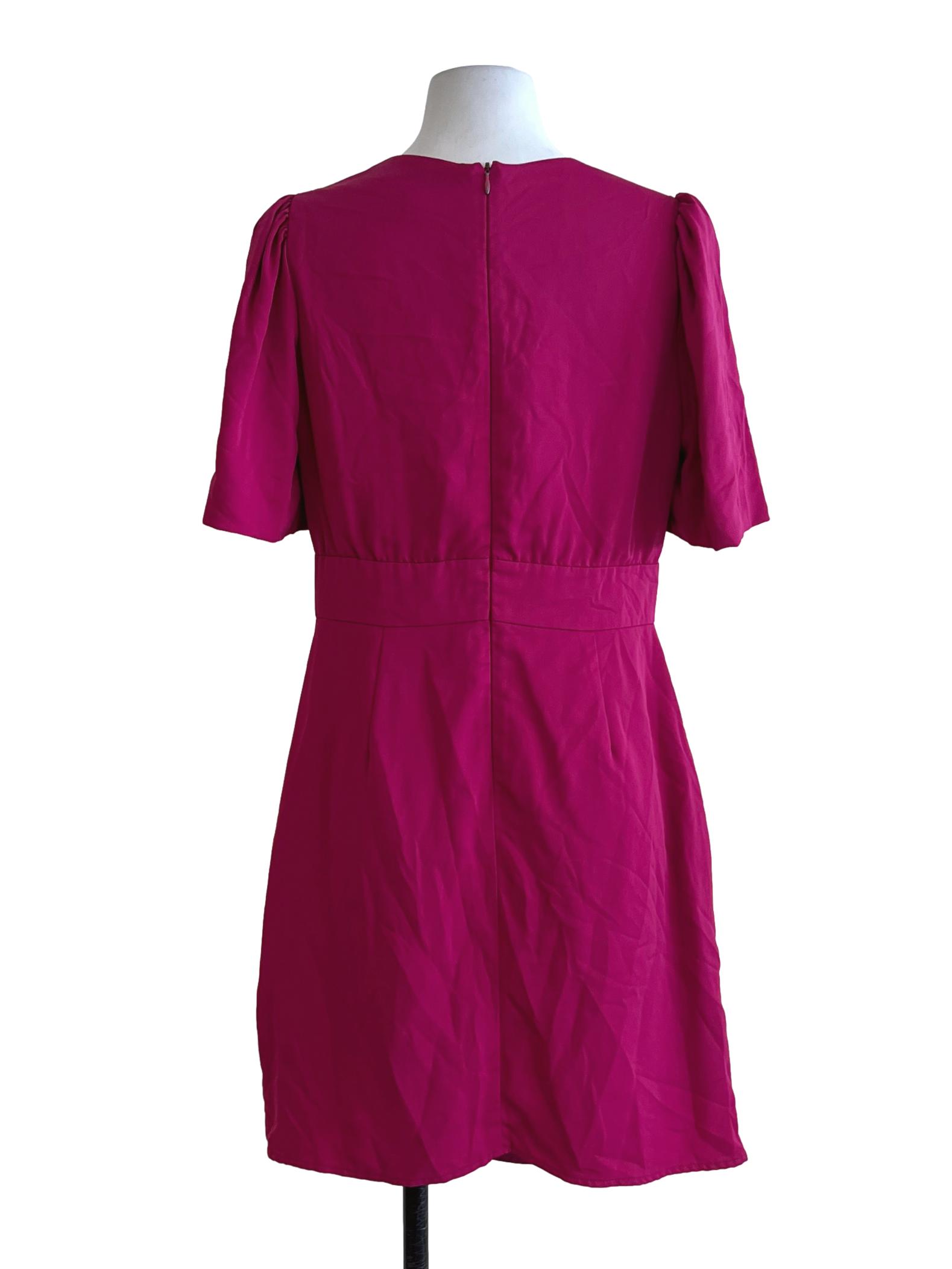 Fuschia Pink V-Neckline Empire Dress