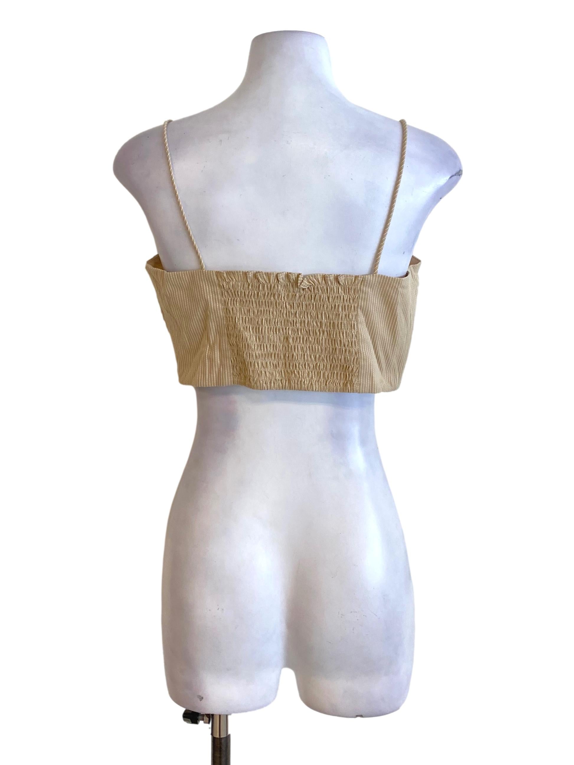 Light Peanut Brown Stripes Spaghetti Strap Crop Top LB