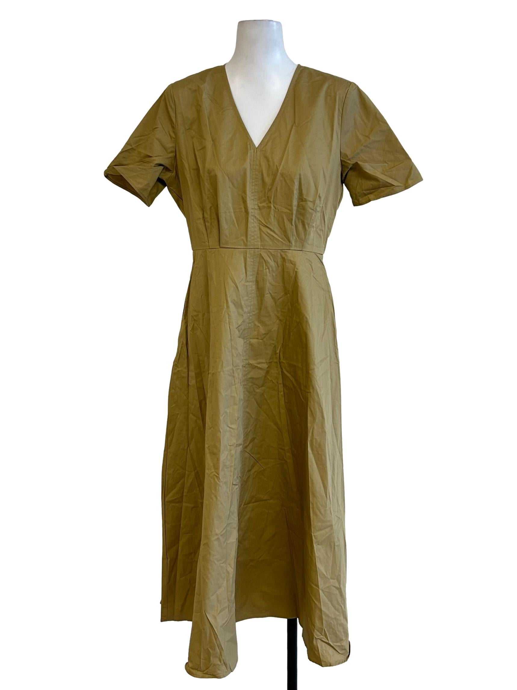 Sand Brown V Neck Dress OSN