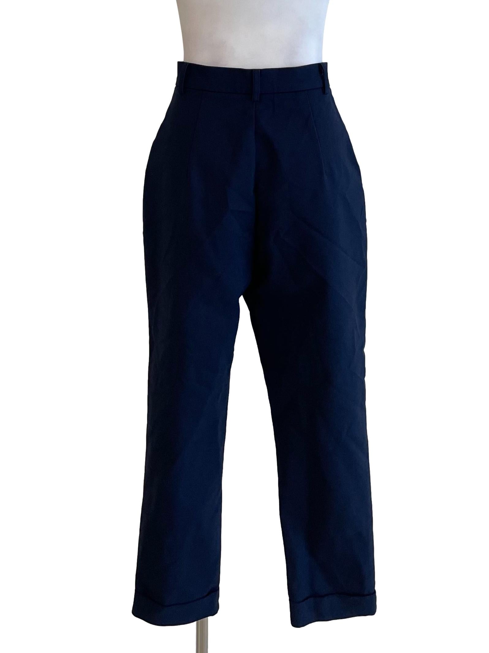 Navy High Waist Skinny Trousers