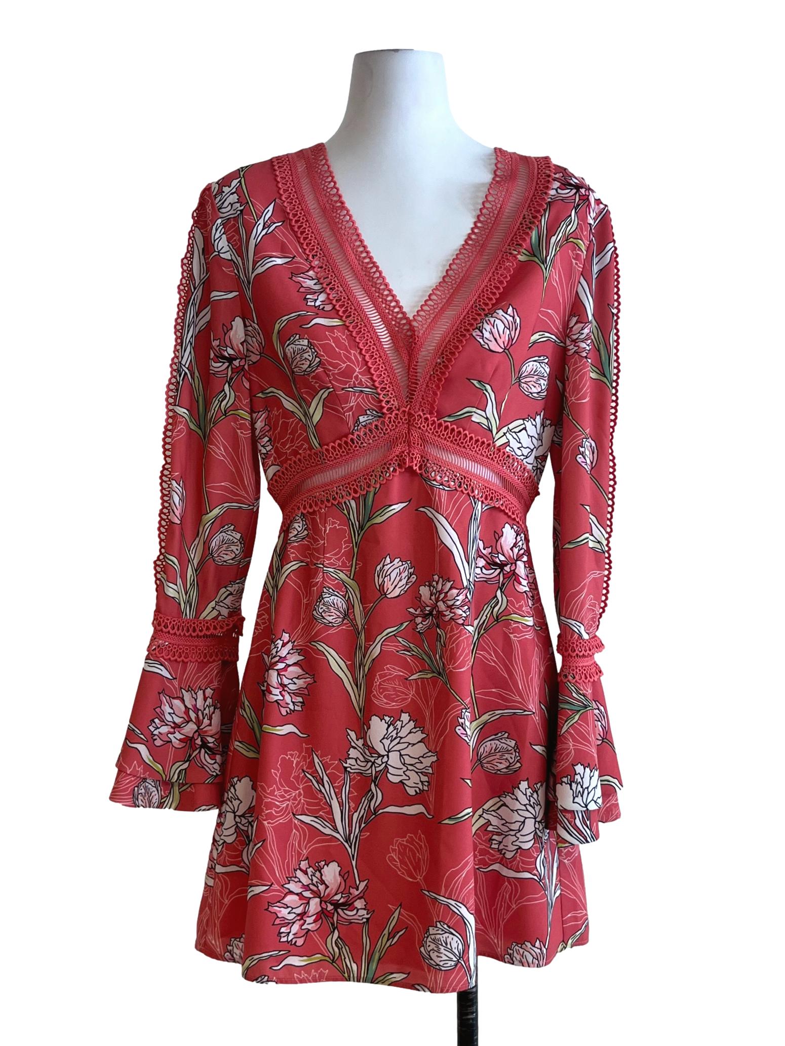Strawberry Pink Floral Empire Dress