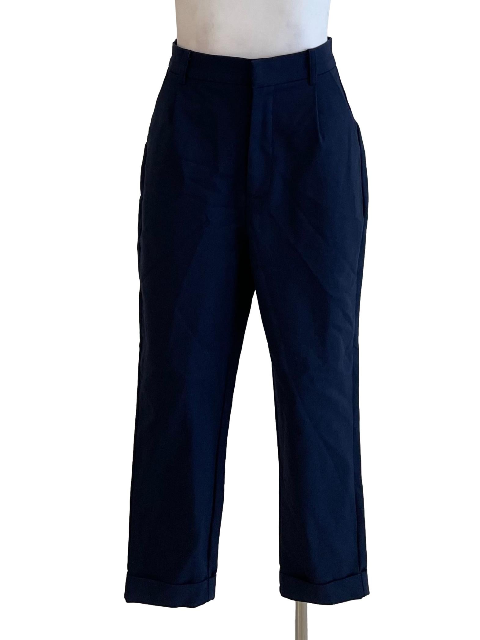 Navy High Waist Skinny Trousers