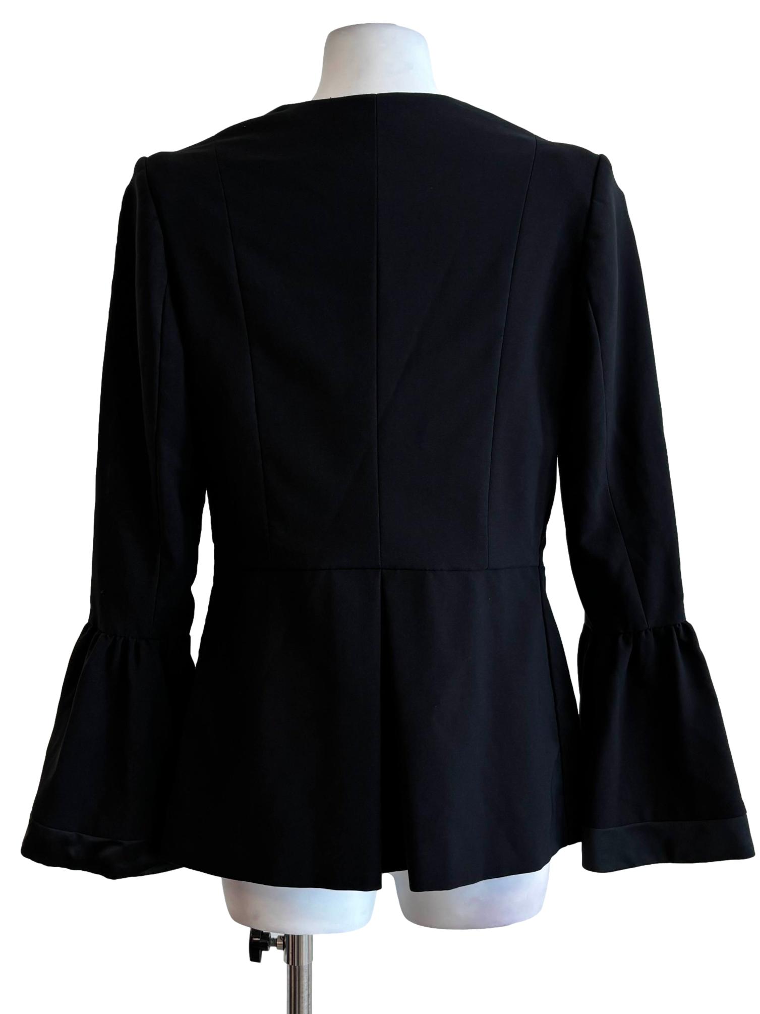 Jet Black Flare Fitted Zip Up Top