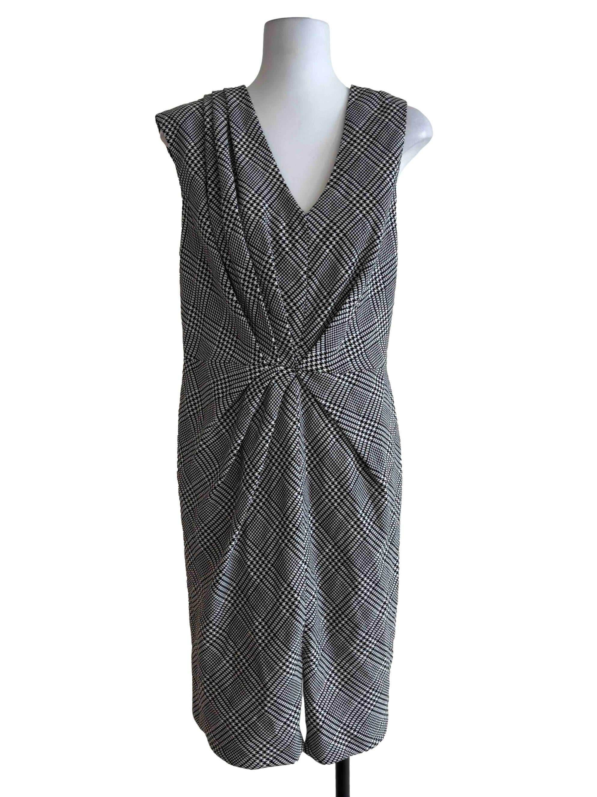 Black And White Front Twist Houndstooth Dress