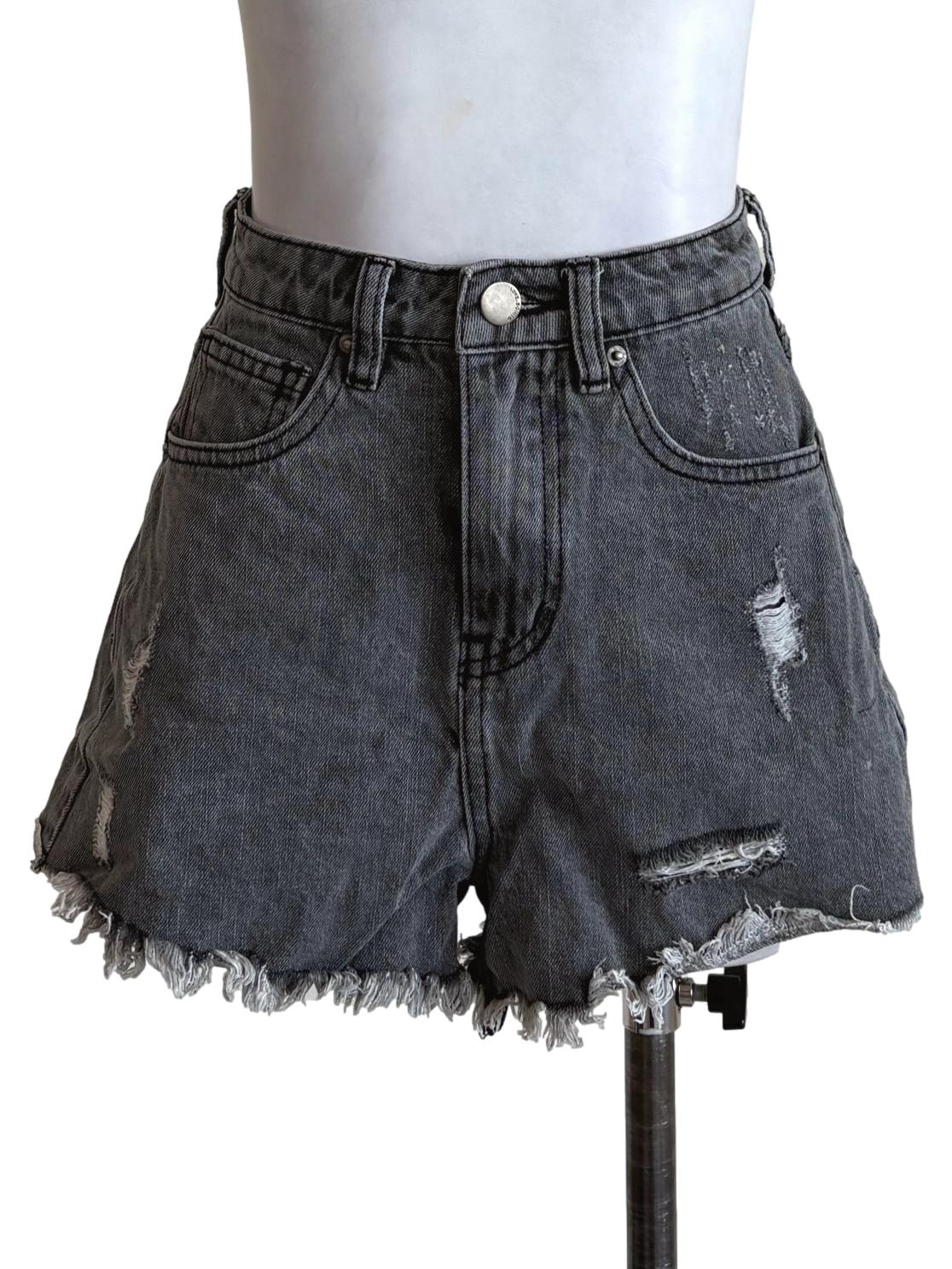Grey Denim Distressed Shorts LB