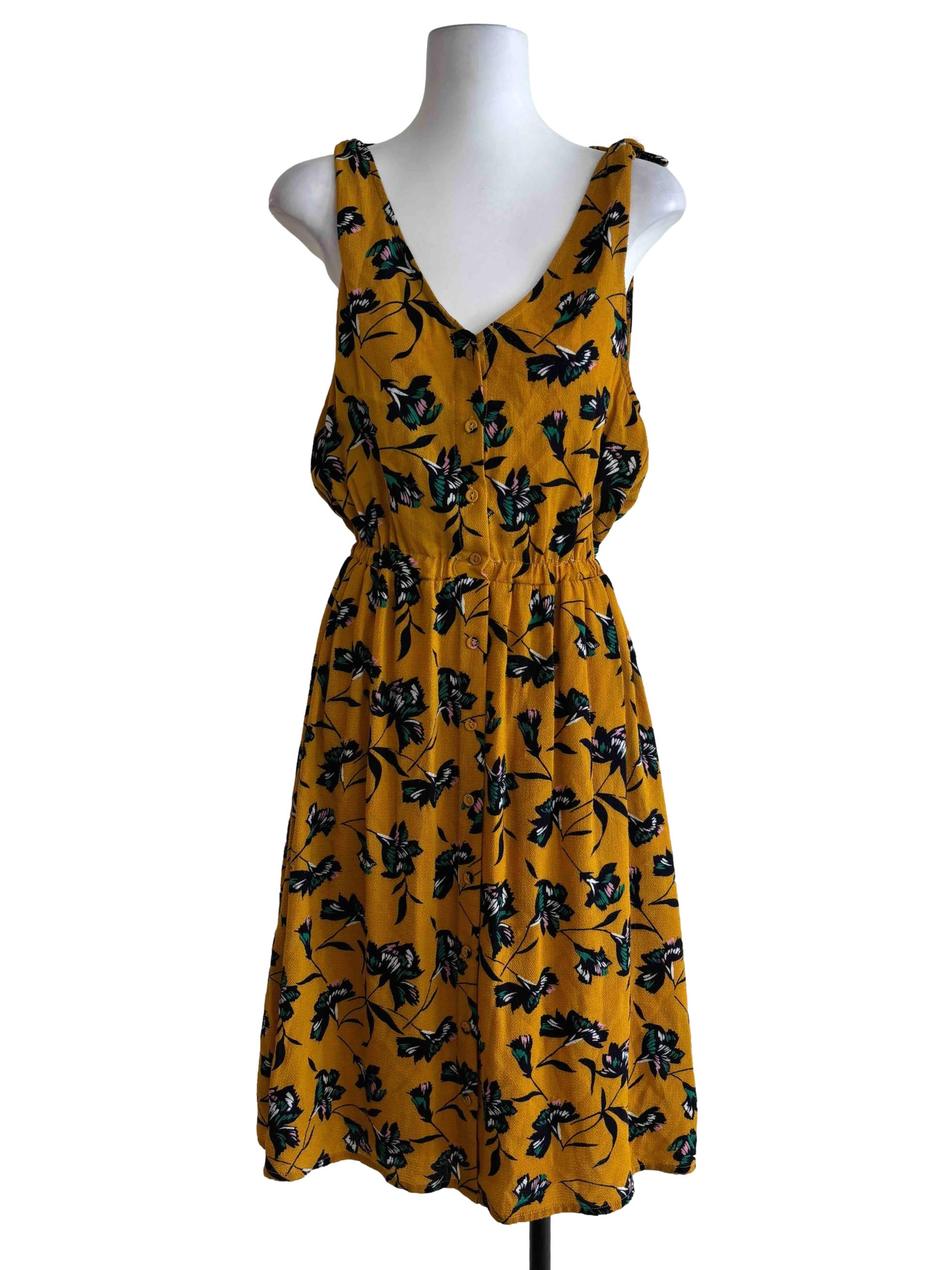 Gold Yellow Floral A-Line Dress