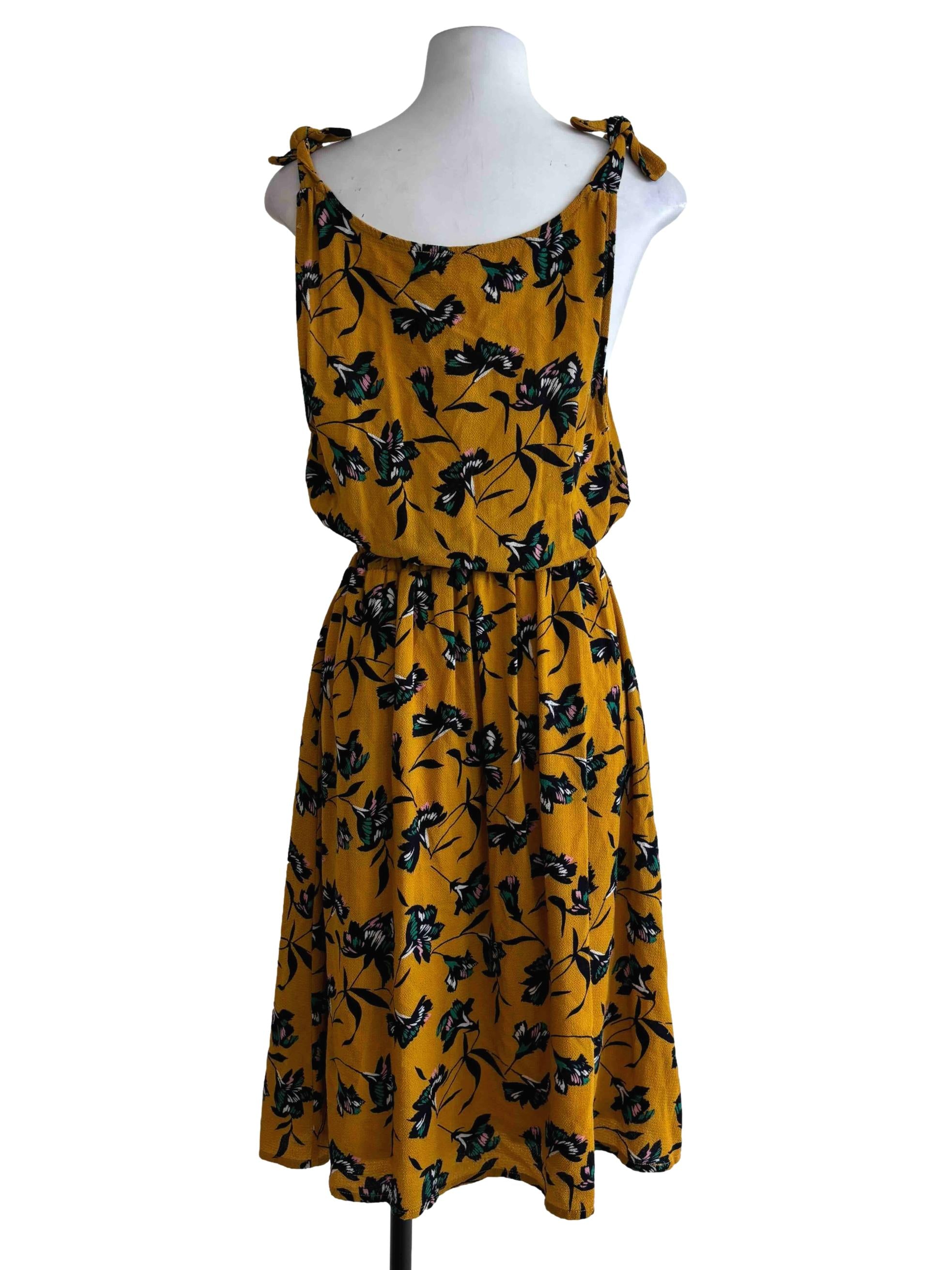 Gold Yellow Floral A-Line Dress