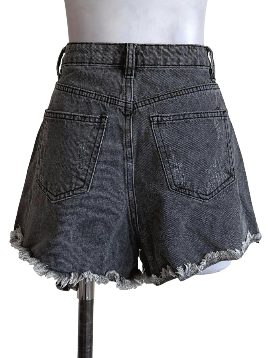 Grey Denim Distressed Shorts LB