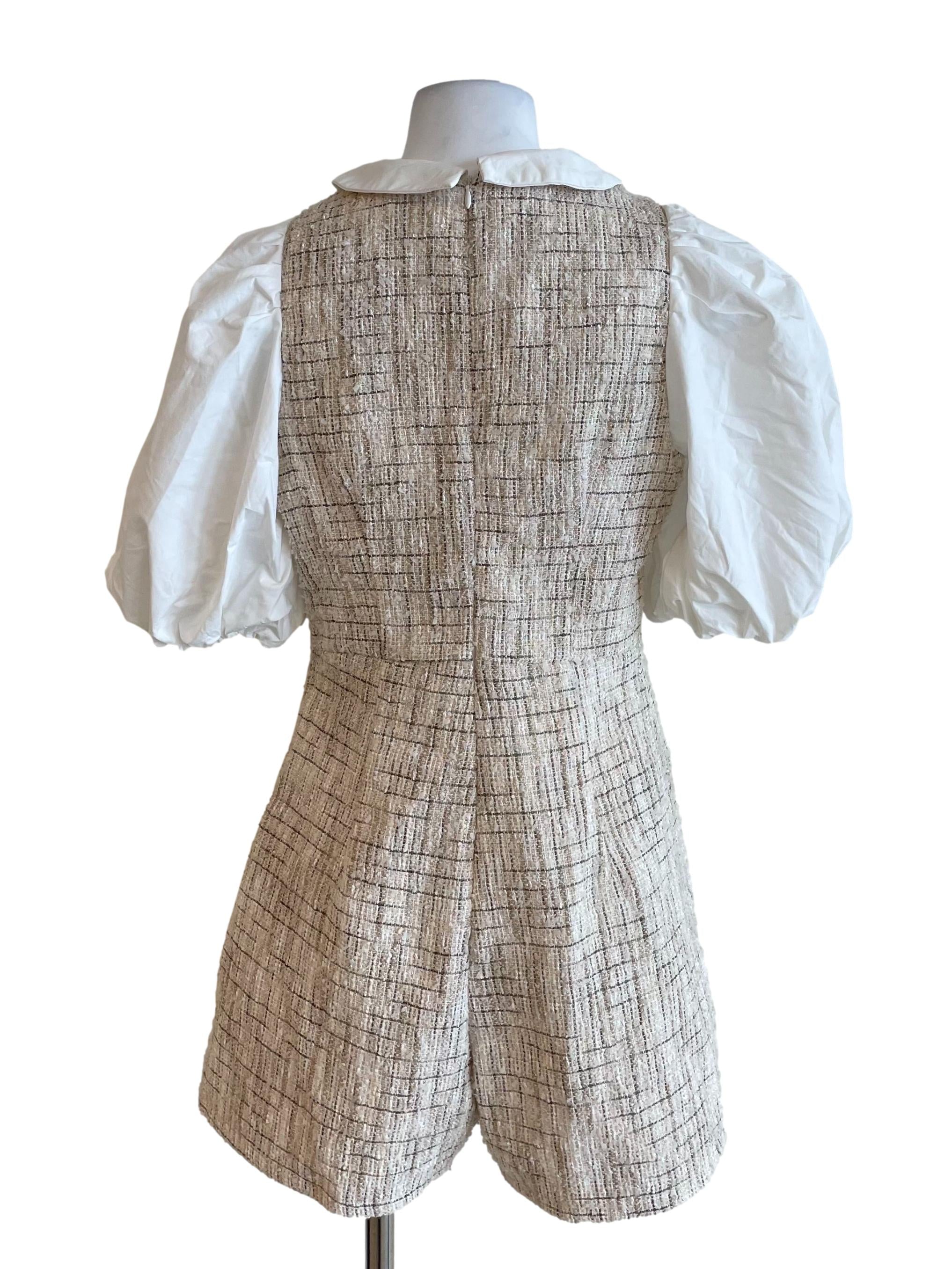 Ivory & White Shiny Tweed Fake Two Piece Romper
