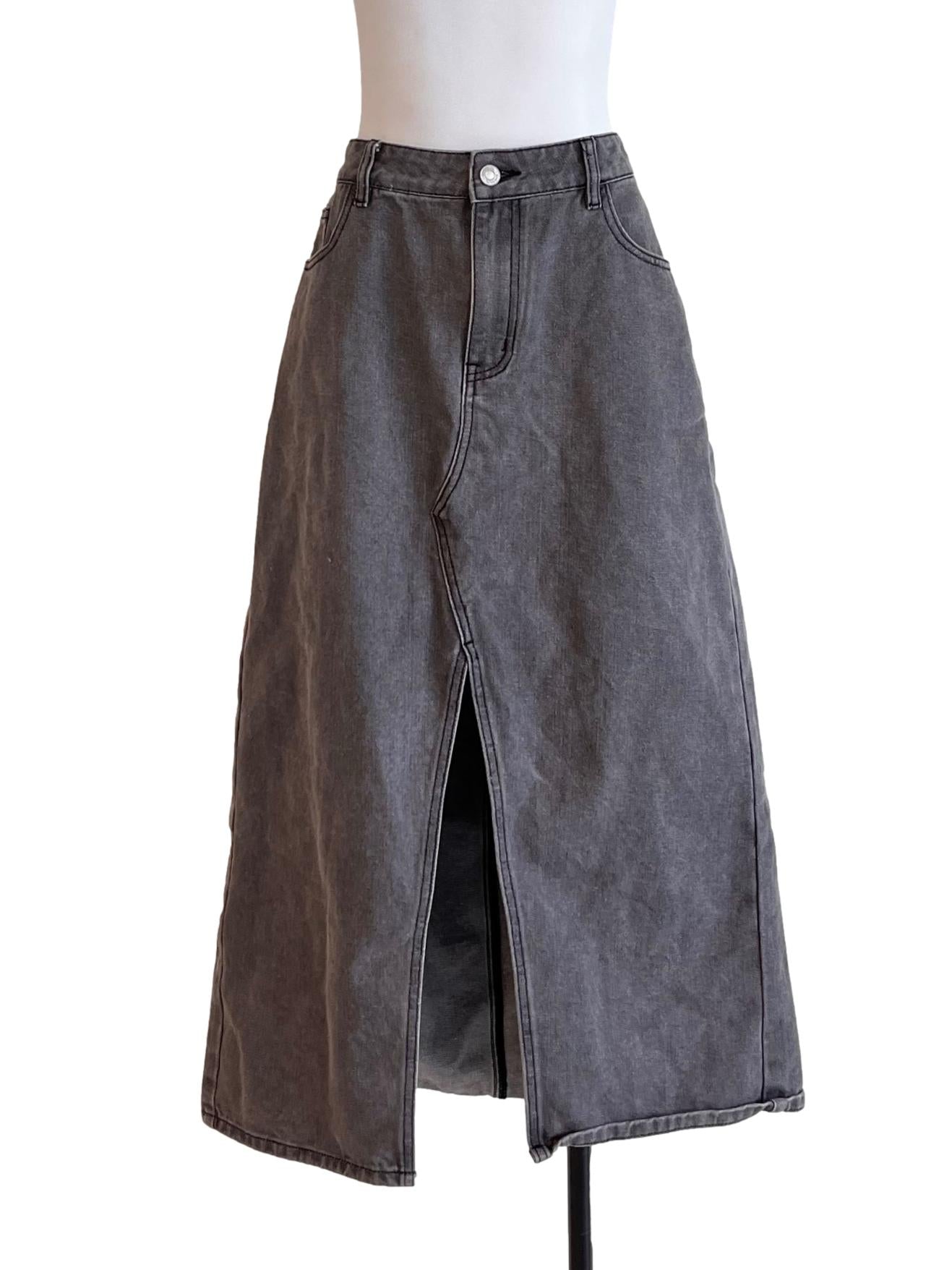 Ash Grey Denim A-Line Skirt