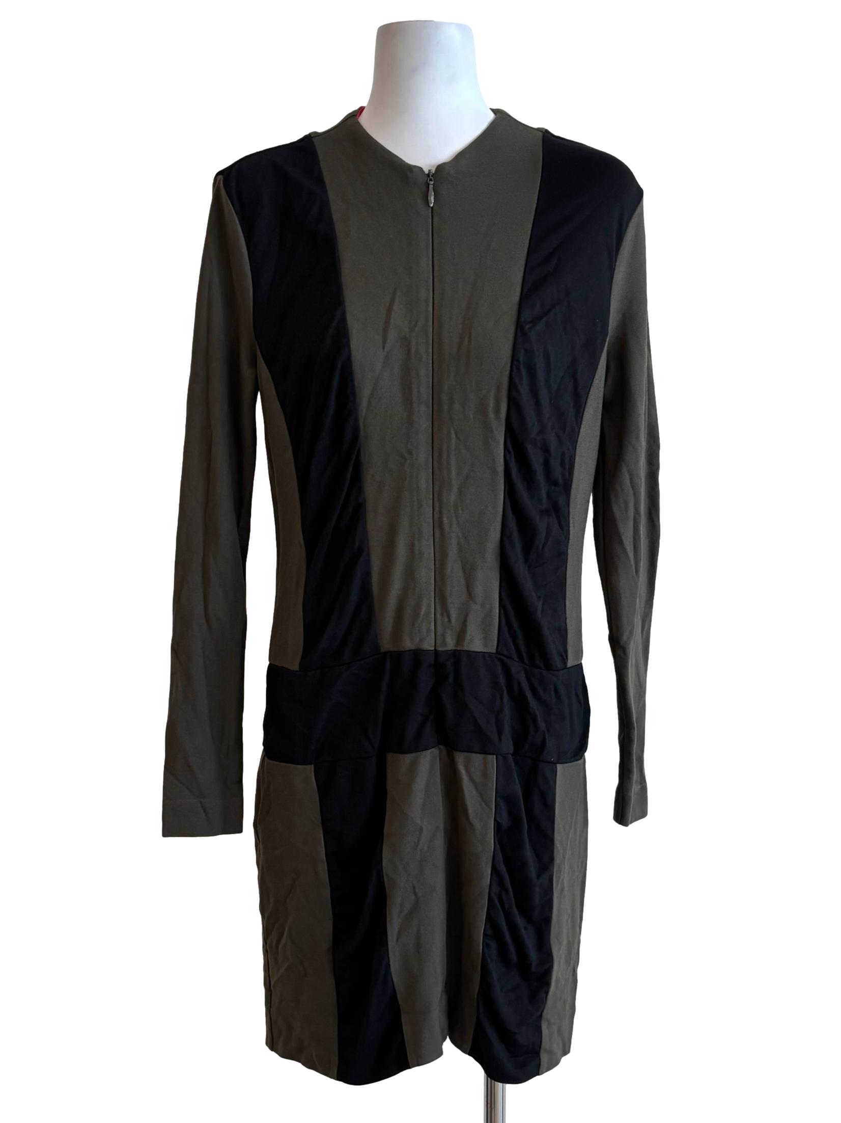 Moss Green Black Lined Long Sleeve Dress
