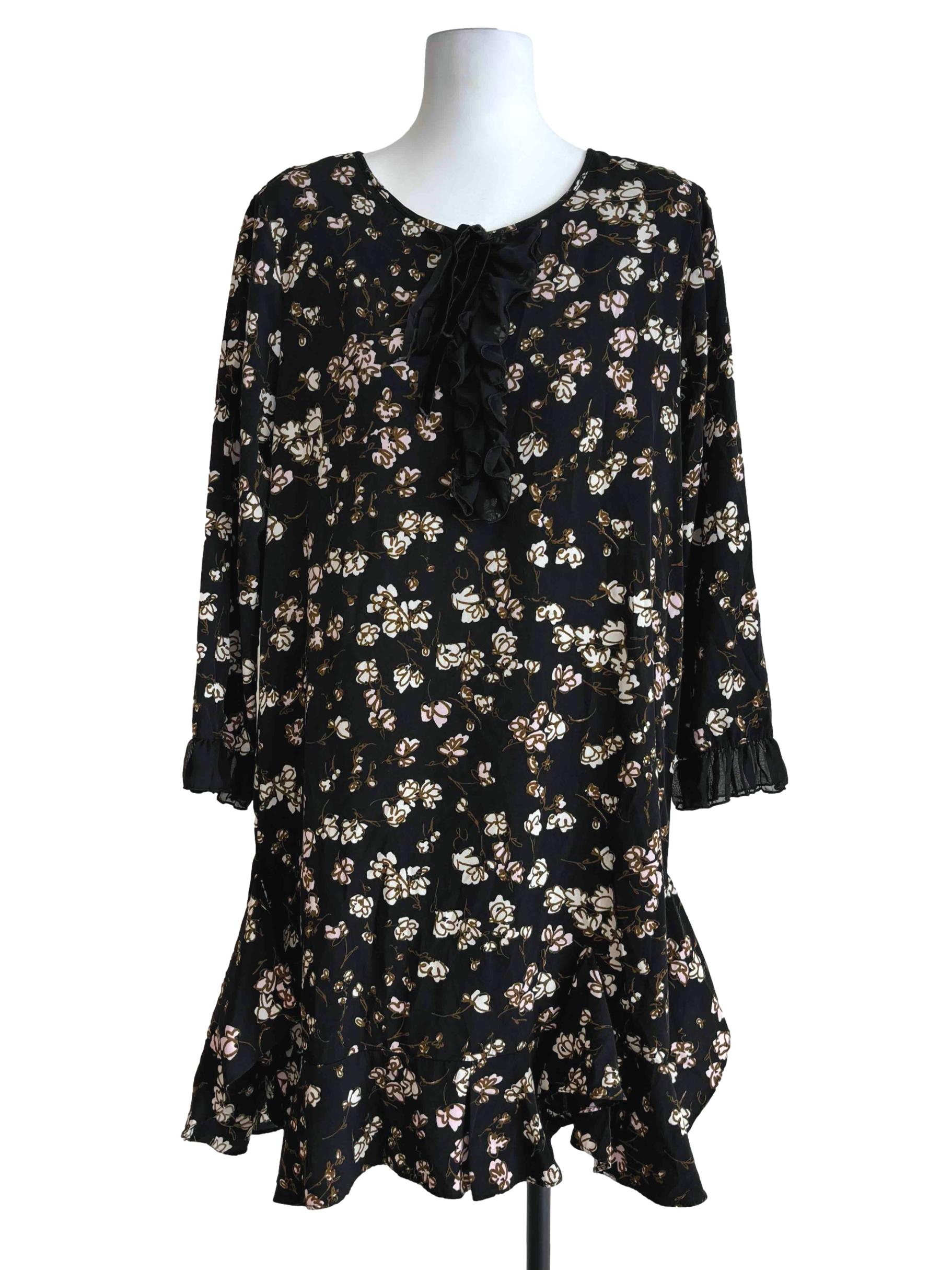 Jet Black White Flower Shift Dress