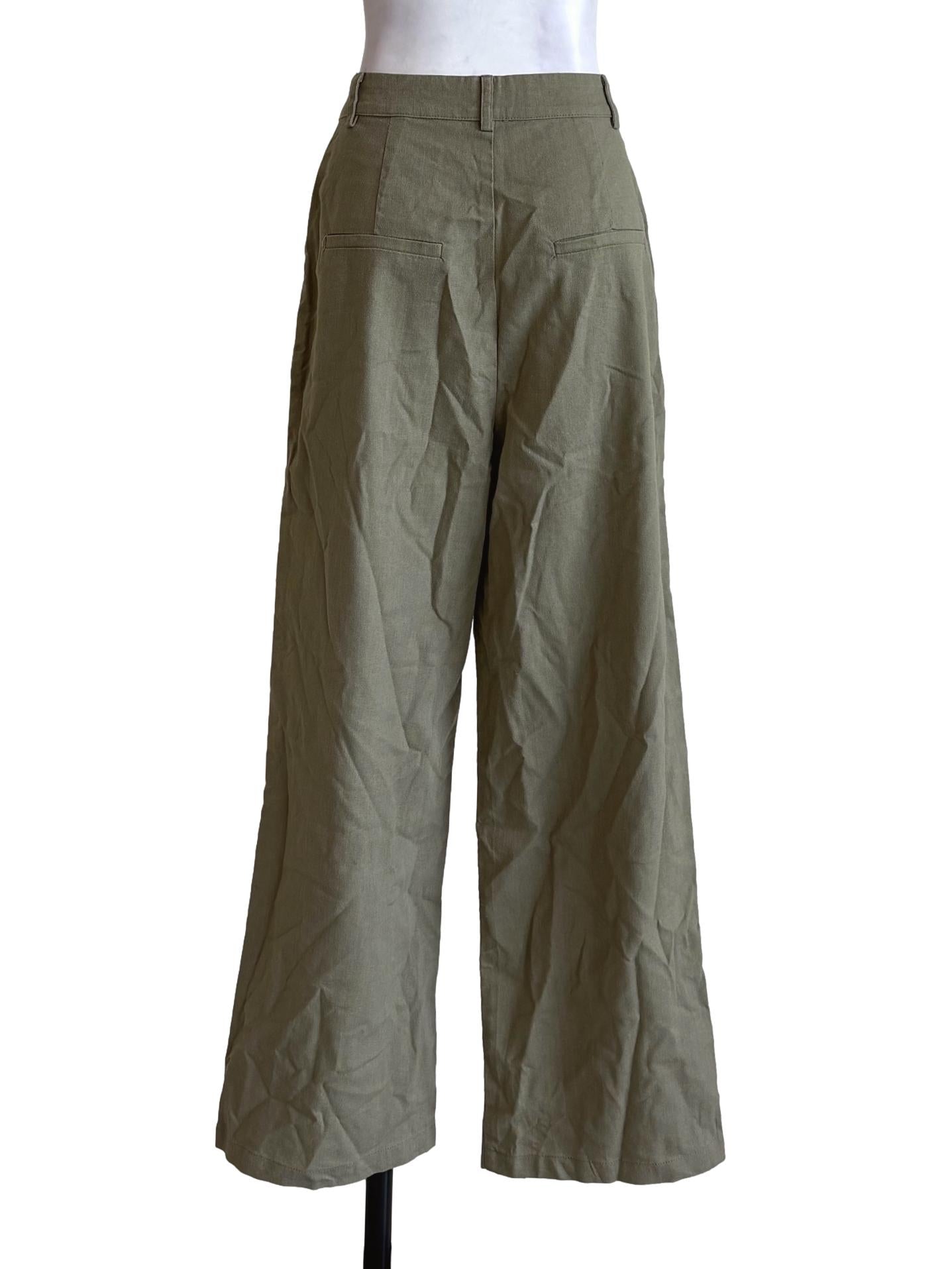 Khaki Pleated Wide Leg Dress Pants TTR