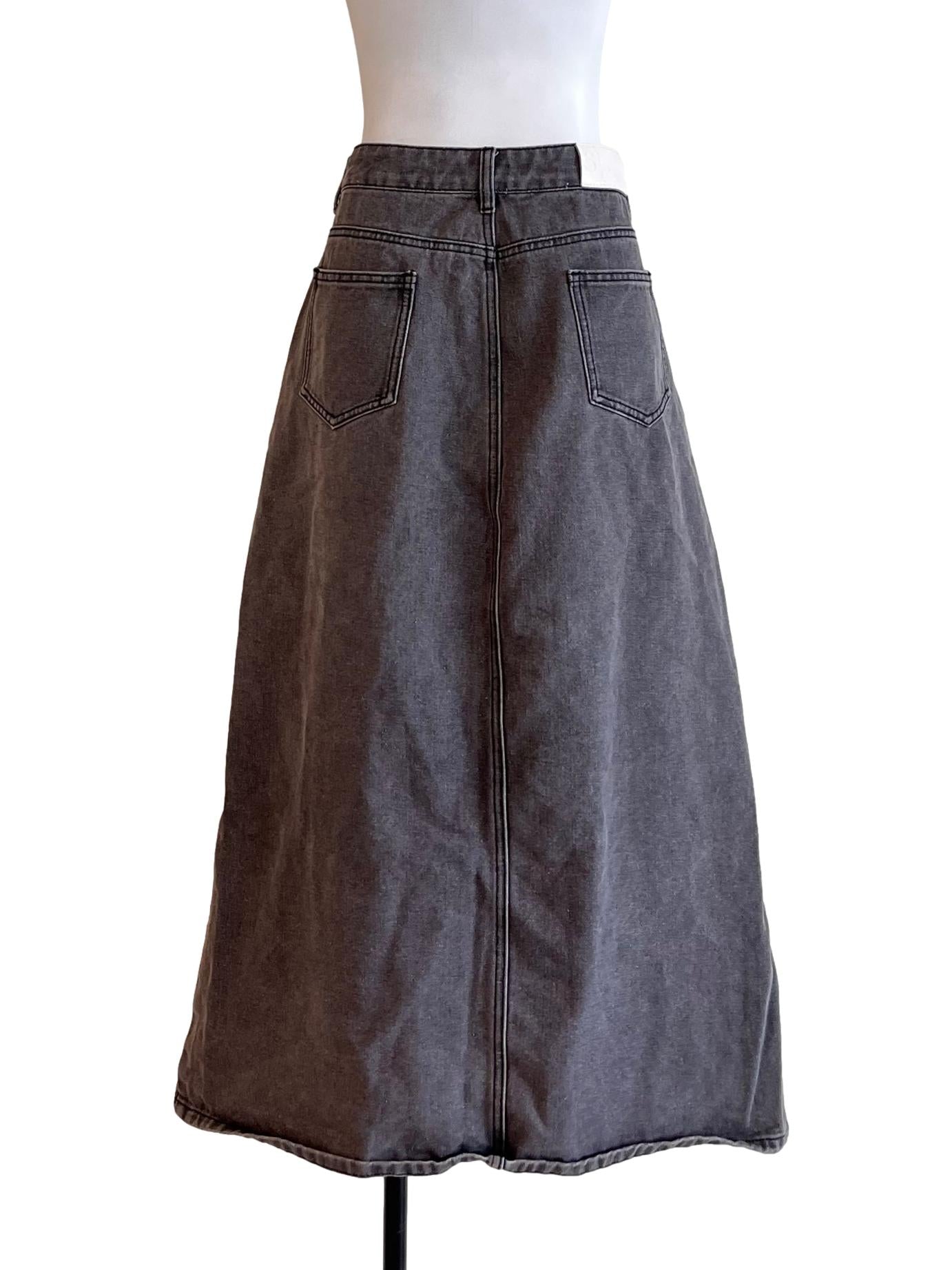 Ash Grey Denim A-Line Skirt
