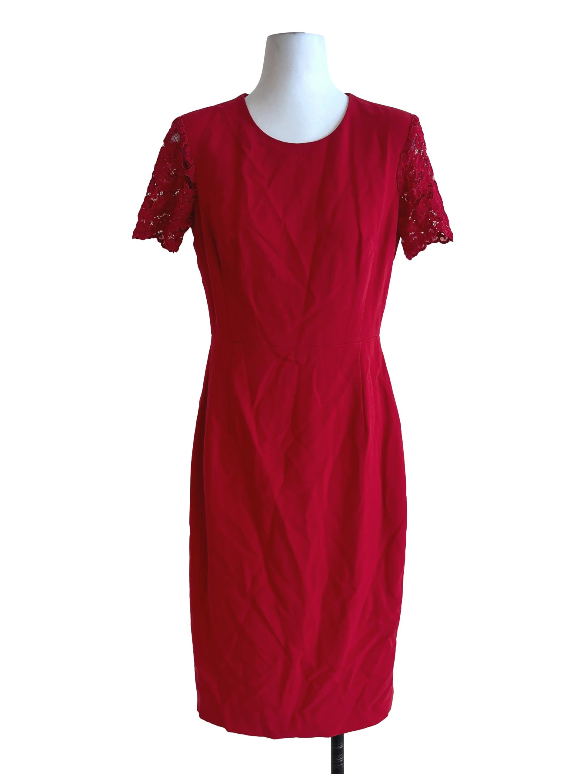 Blood Red Jewel Neckline Empire Dress