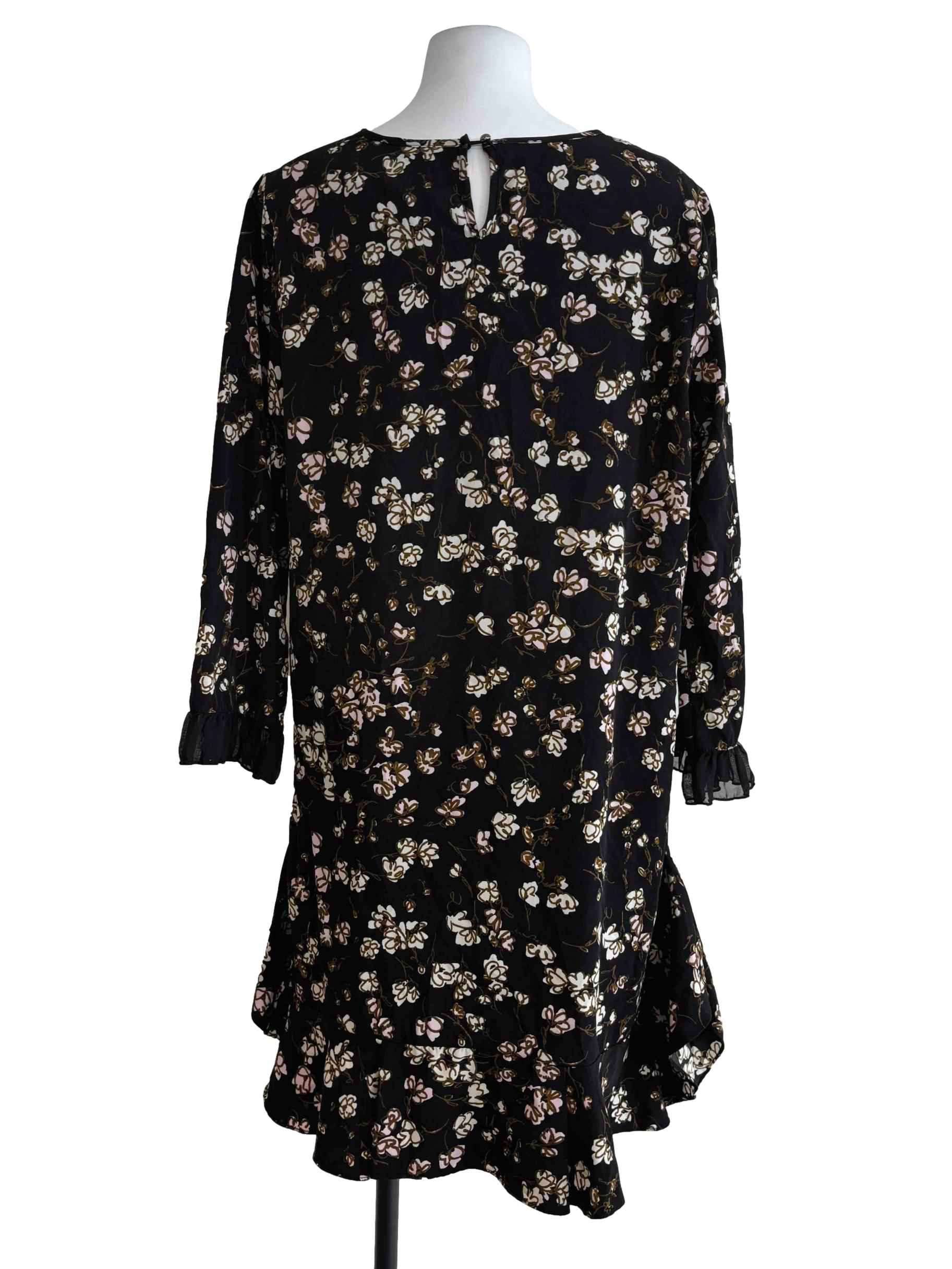 Jet Black White Flower Shift Dress
