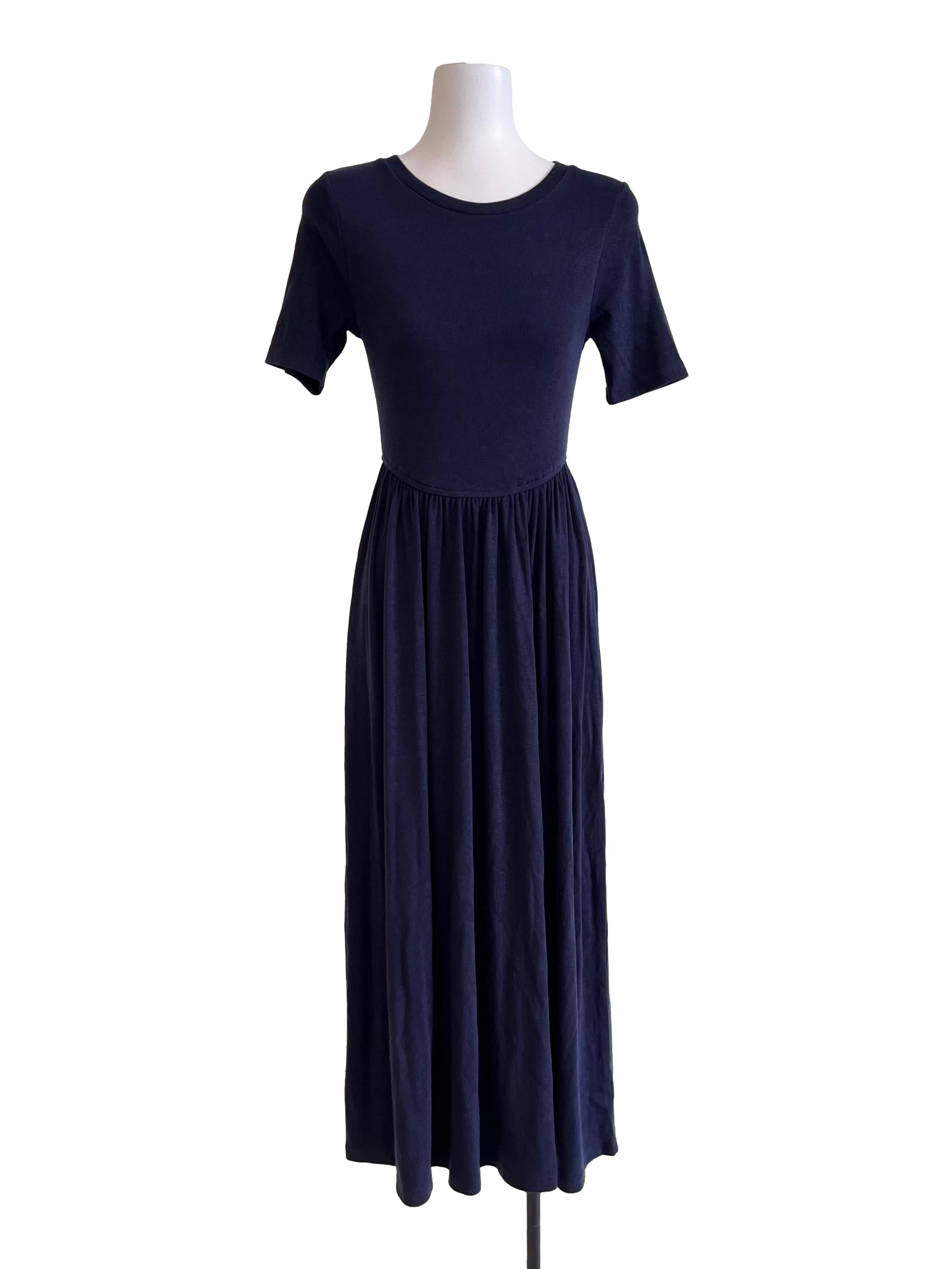 Navy Blue Short Sleeve Midi Dress