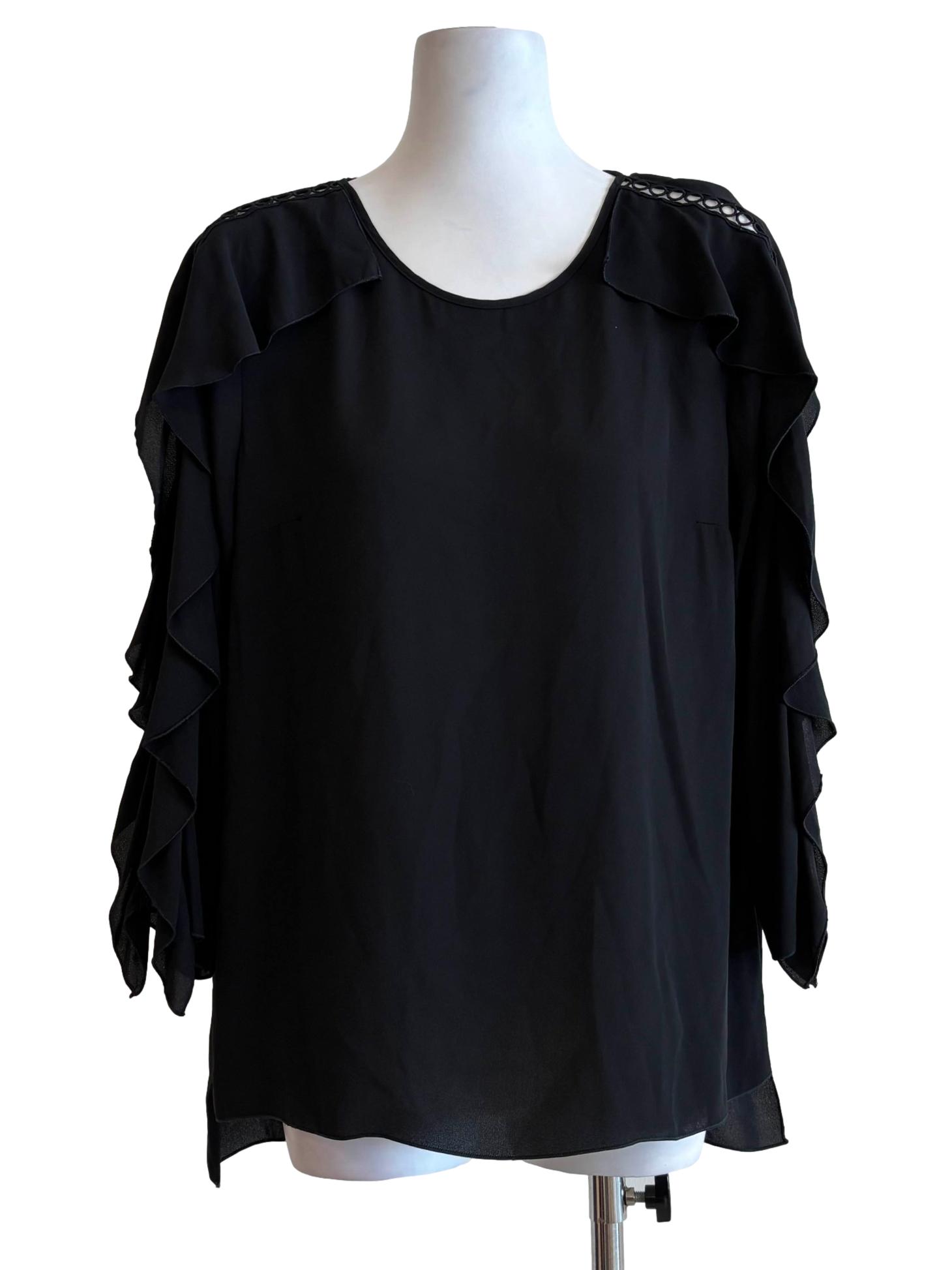 Jet Black Ruffle Chiffon Top