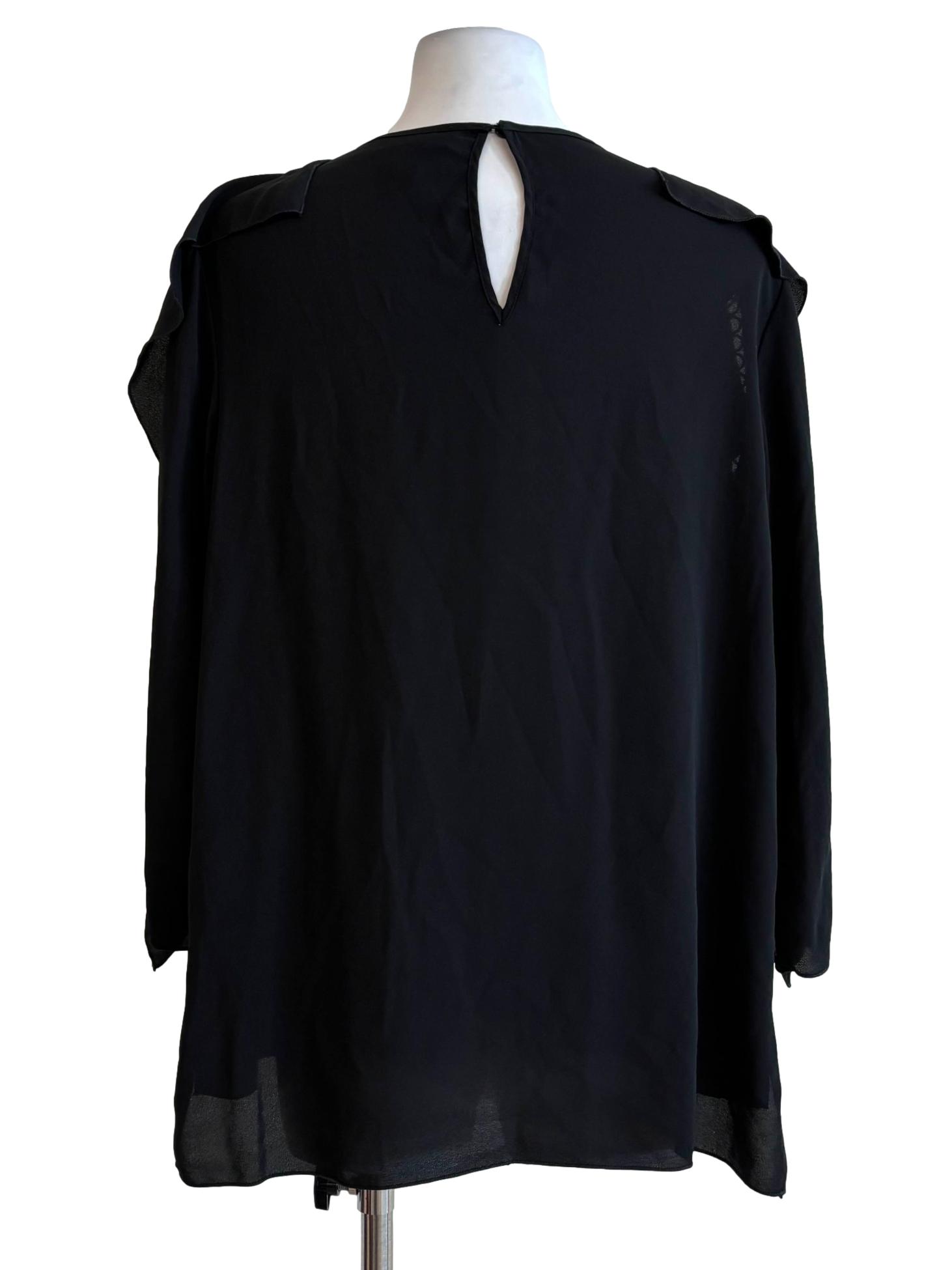 Jet Black Ruffle Chiffon Top