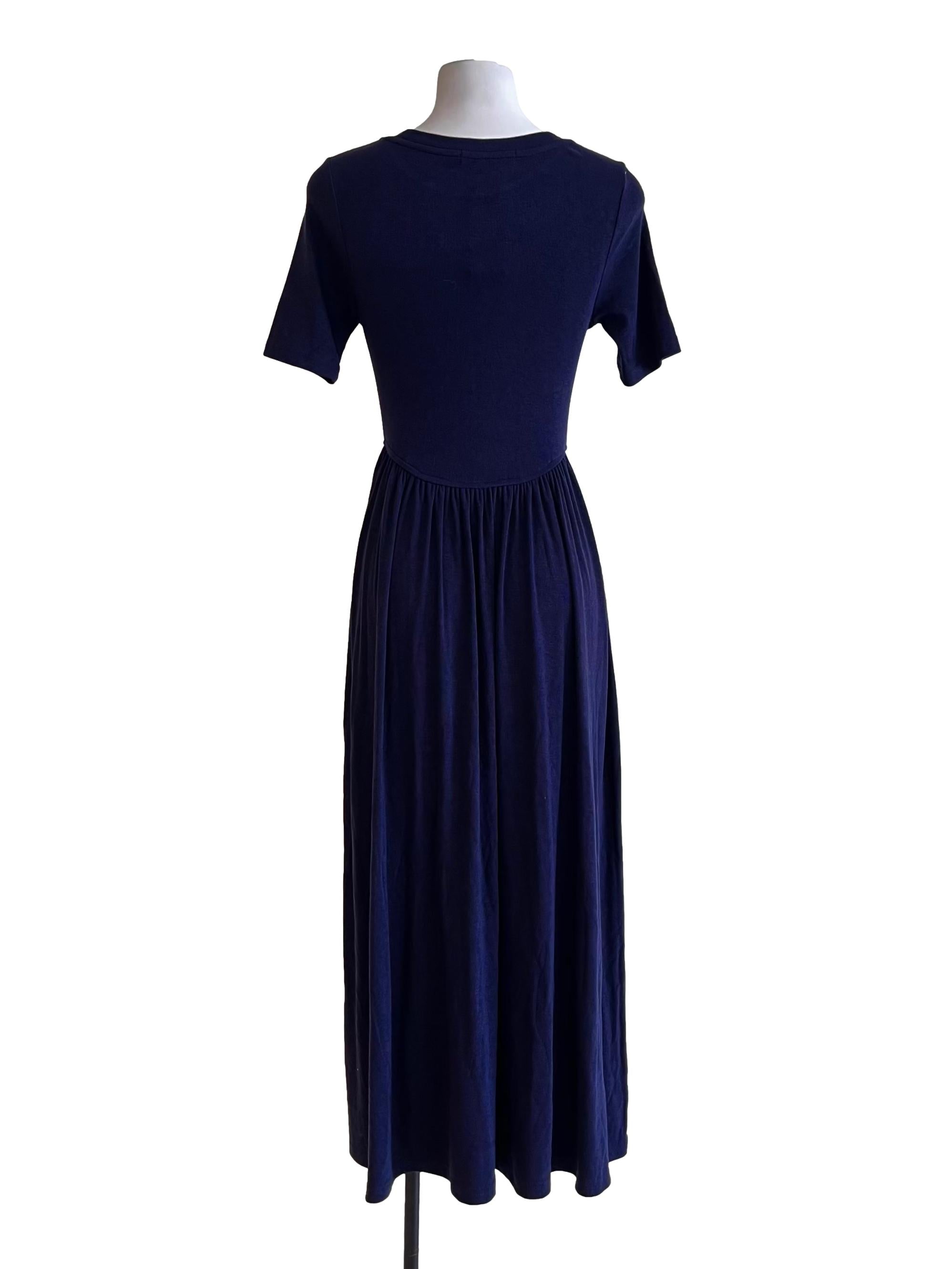 Navy Blue Short Sleeve Midi Dress