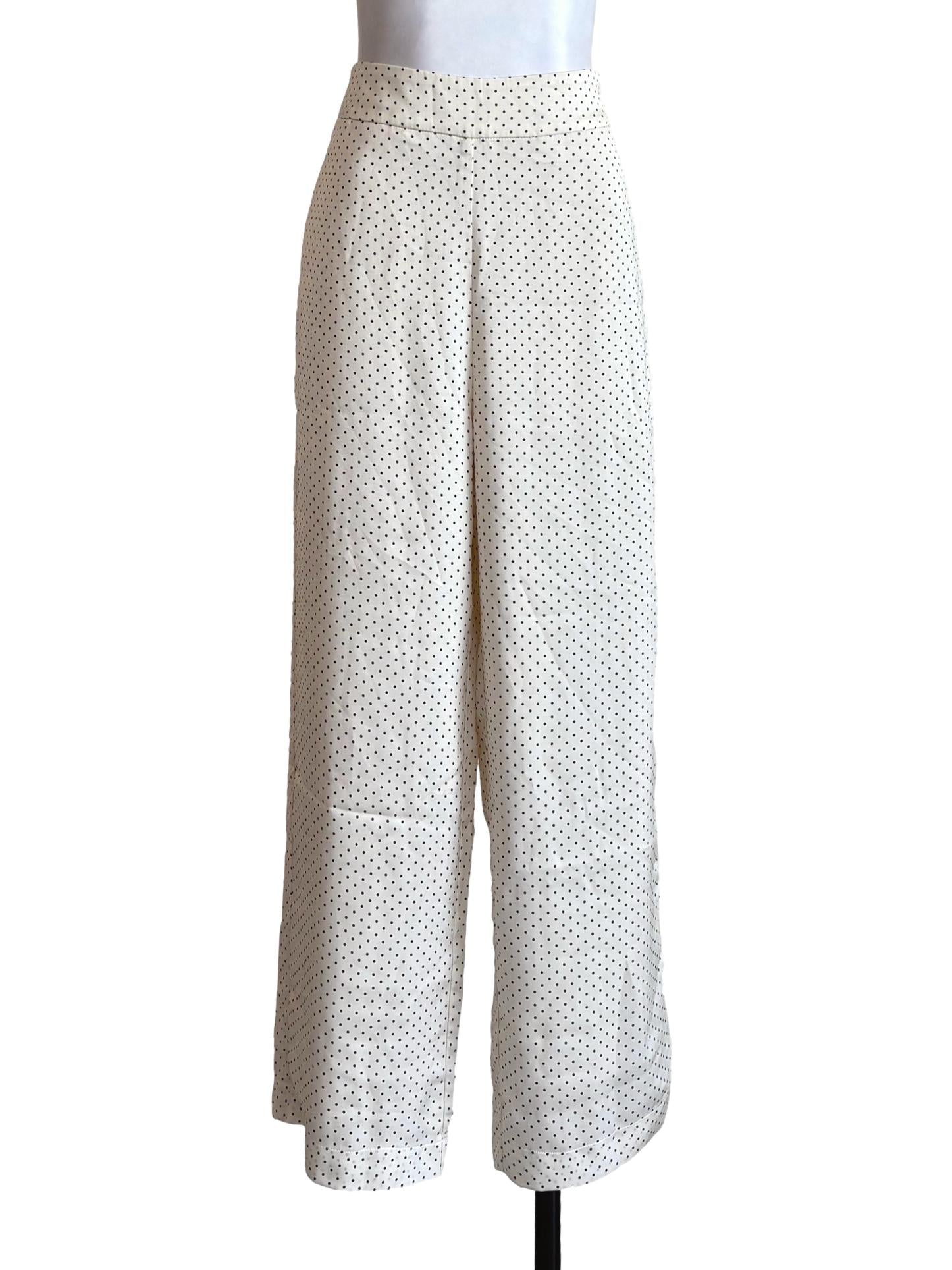 White Polka Dots Satin Pants LB