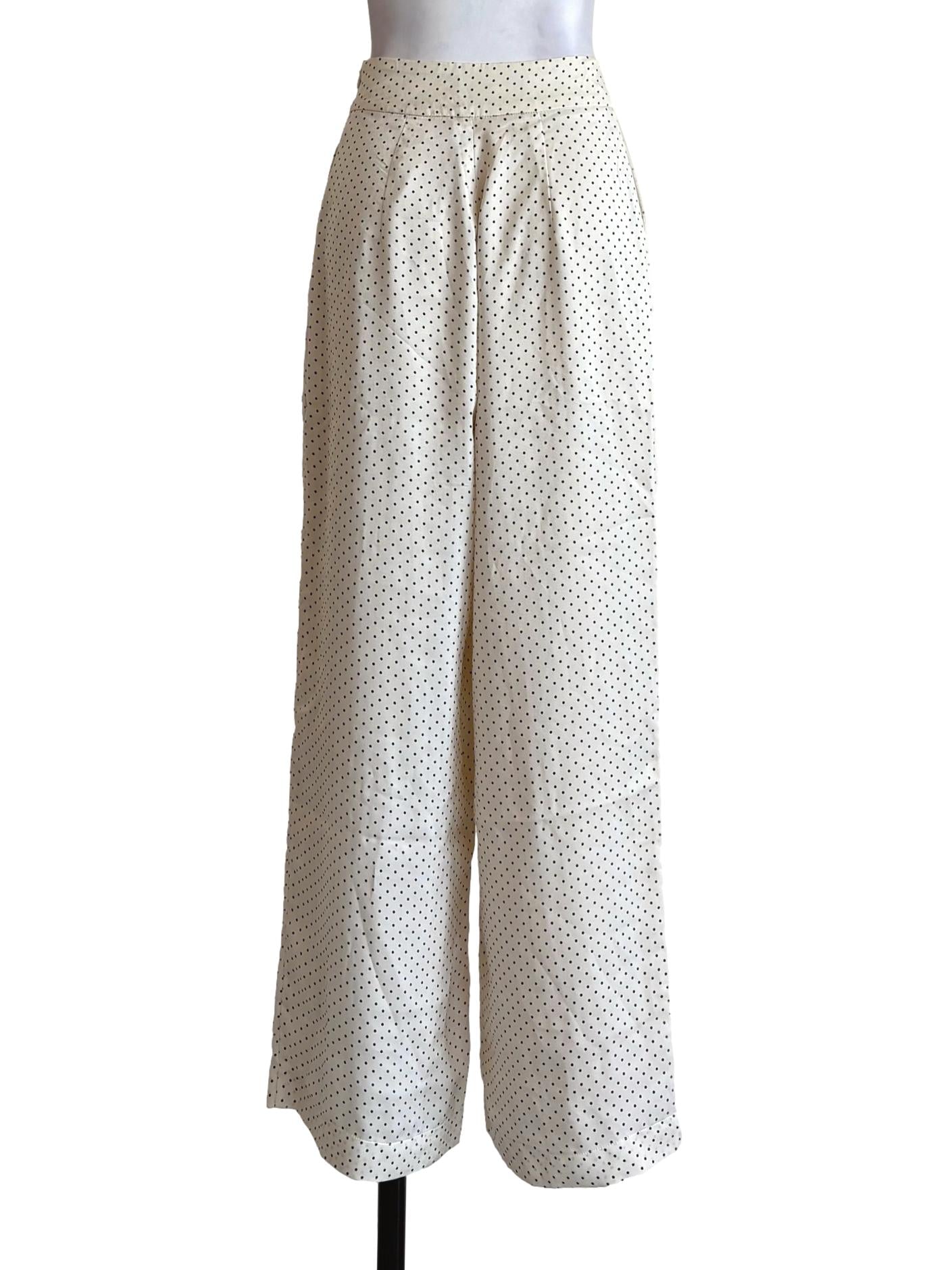 White Polka Dots Satin Pants LB