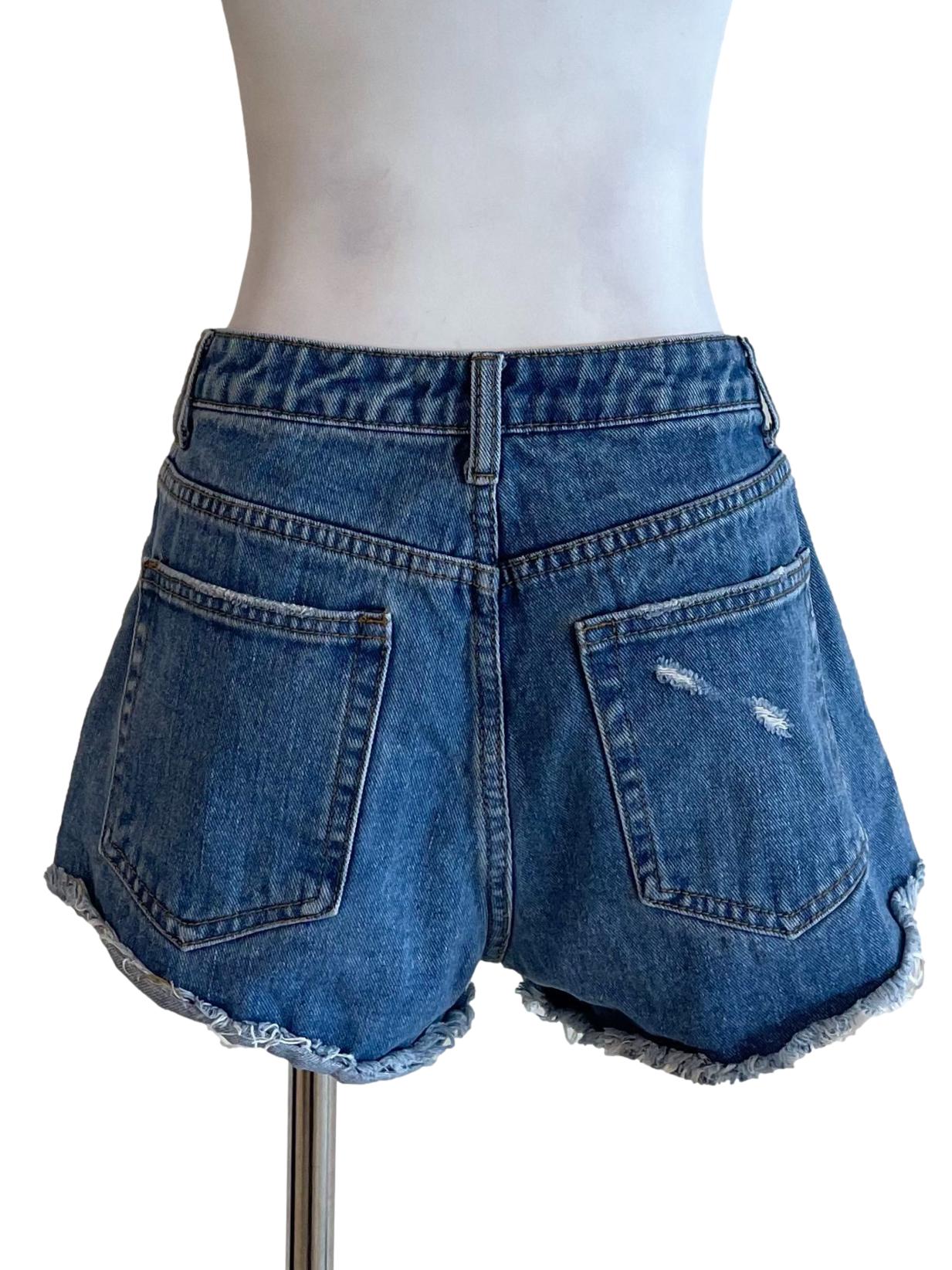 Blue Ripped Jeans Shorts