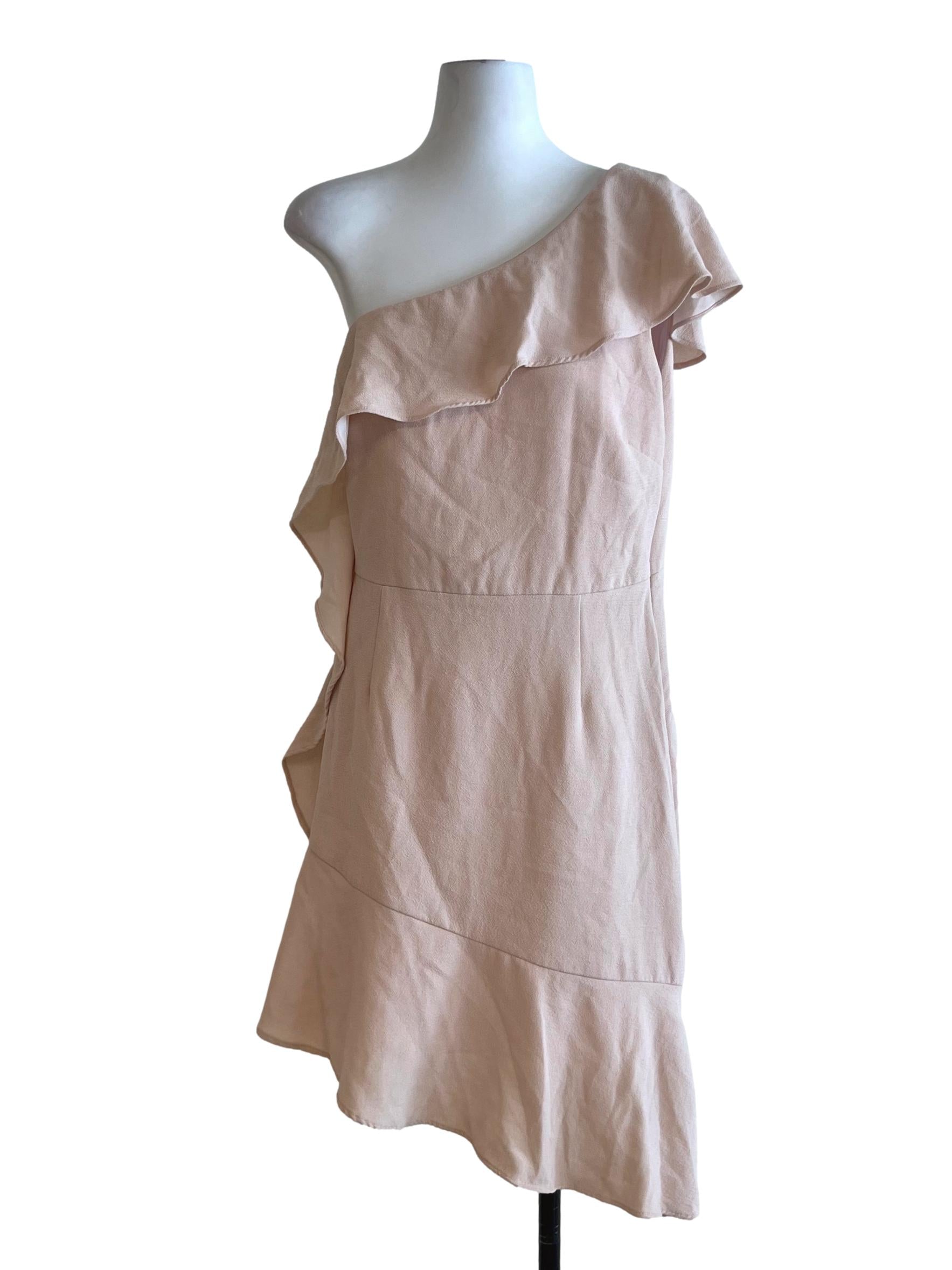 Blush Pink Asymmetrical Neckline Sheath Dress