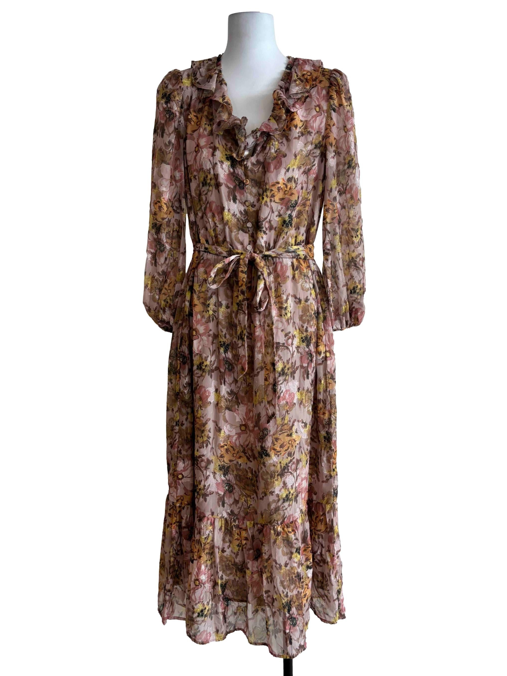 Sepia Brown Floral Maxi Dress