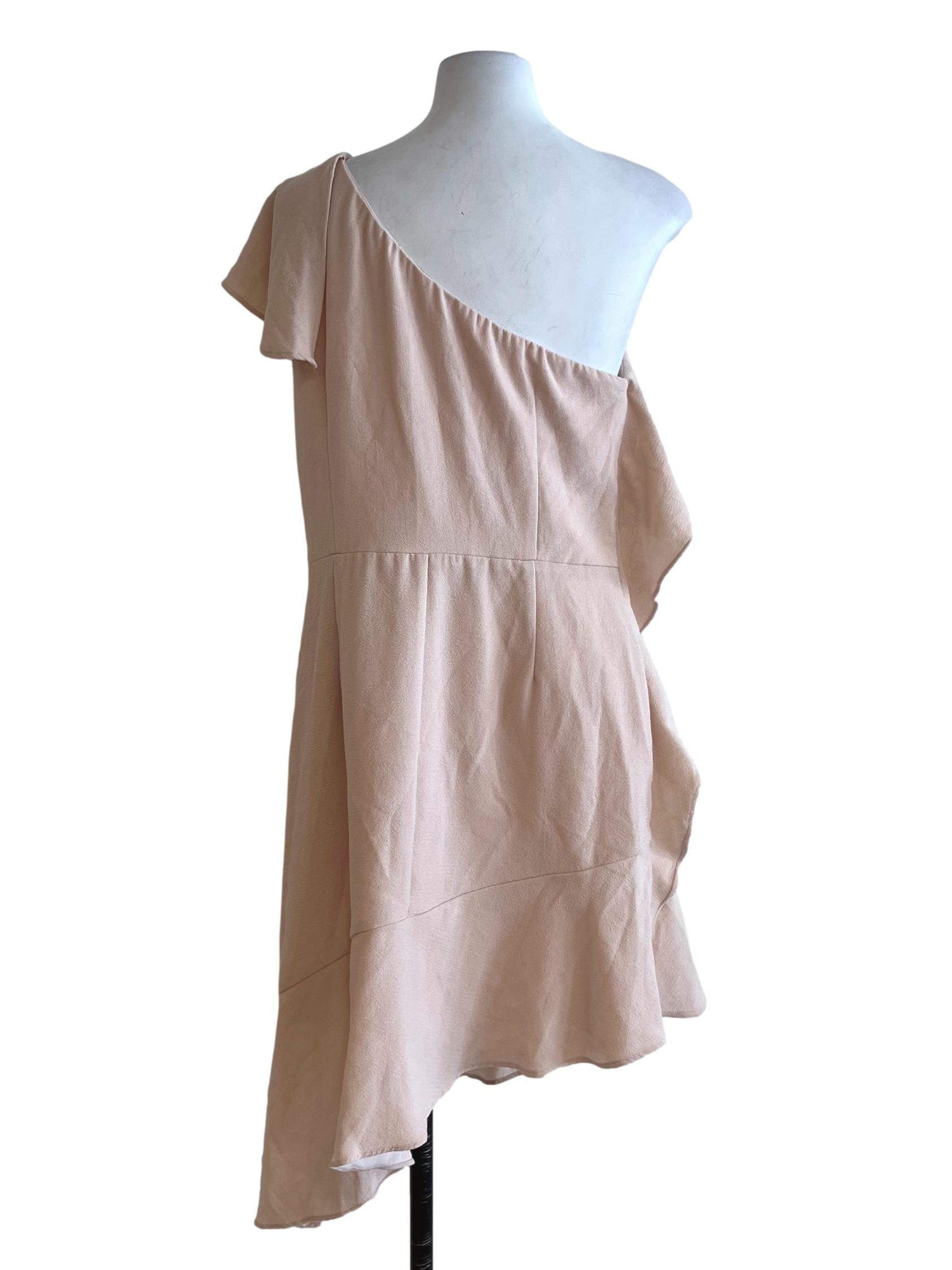 Blush Pink Asymmetrical Neckline Sheath Dress
