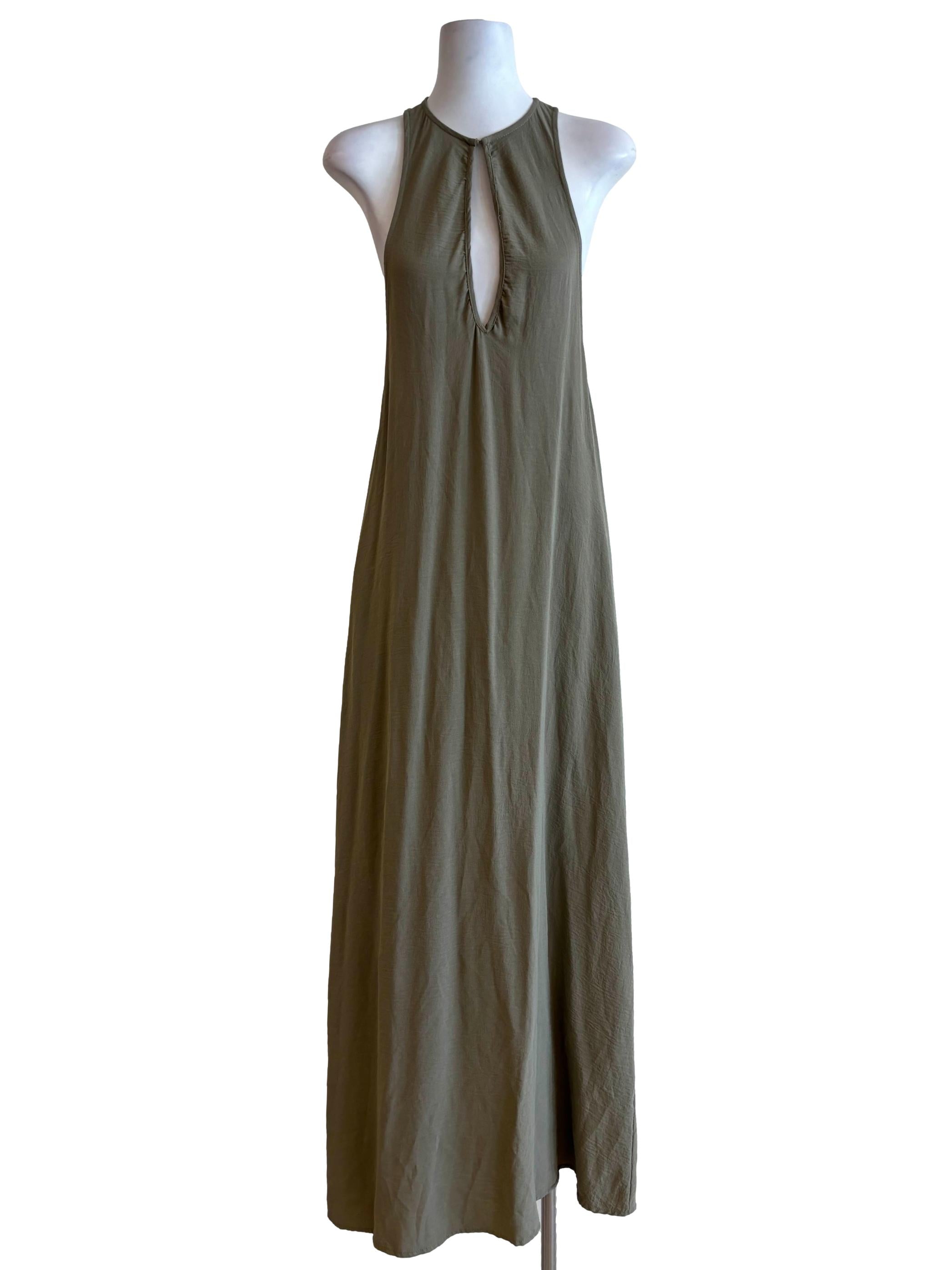 Sage Green Chess Cut Out Sleeveless Kaftan Dress