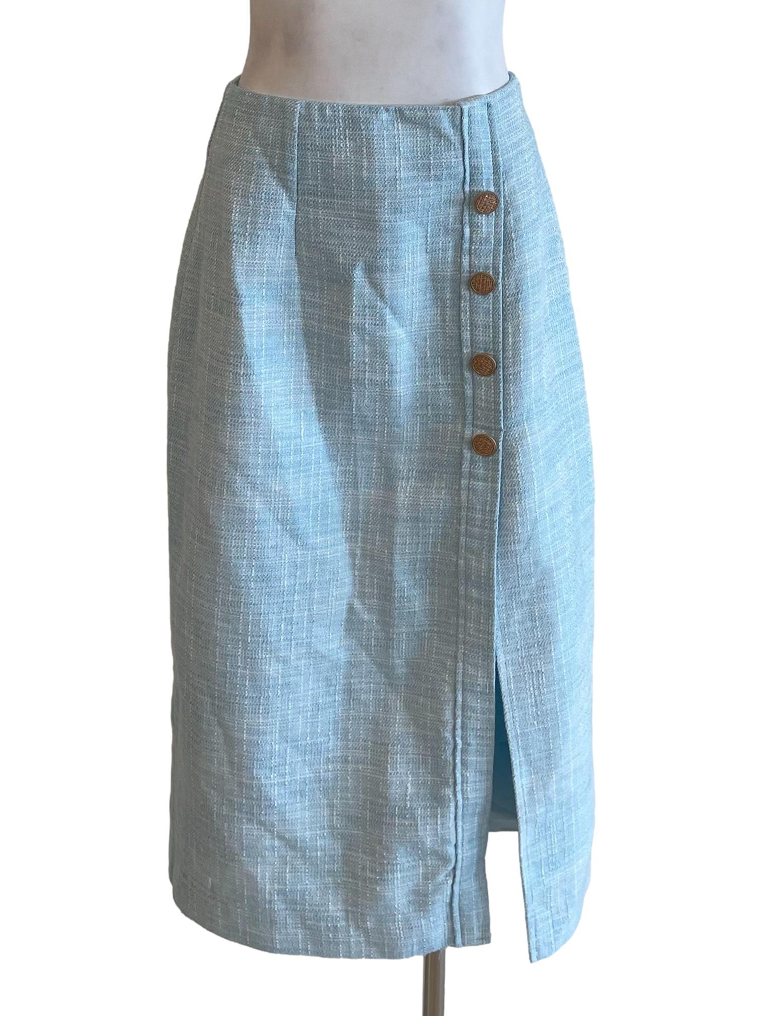 Pastel Blue Button Pencil Skirt