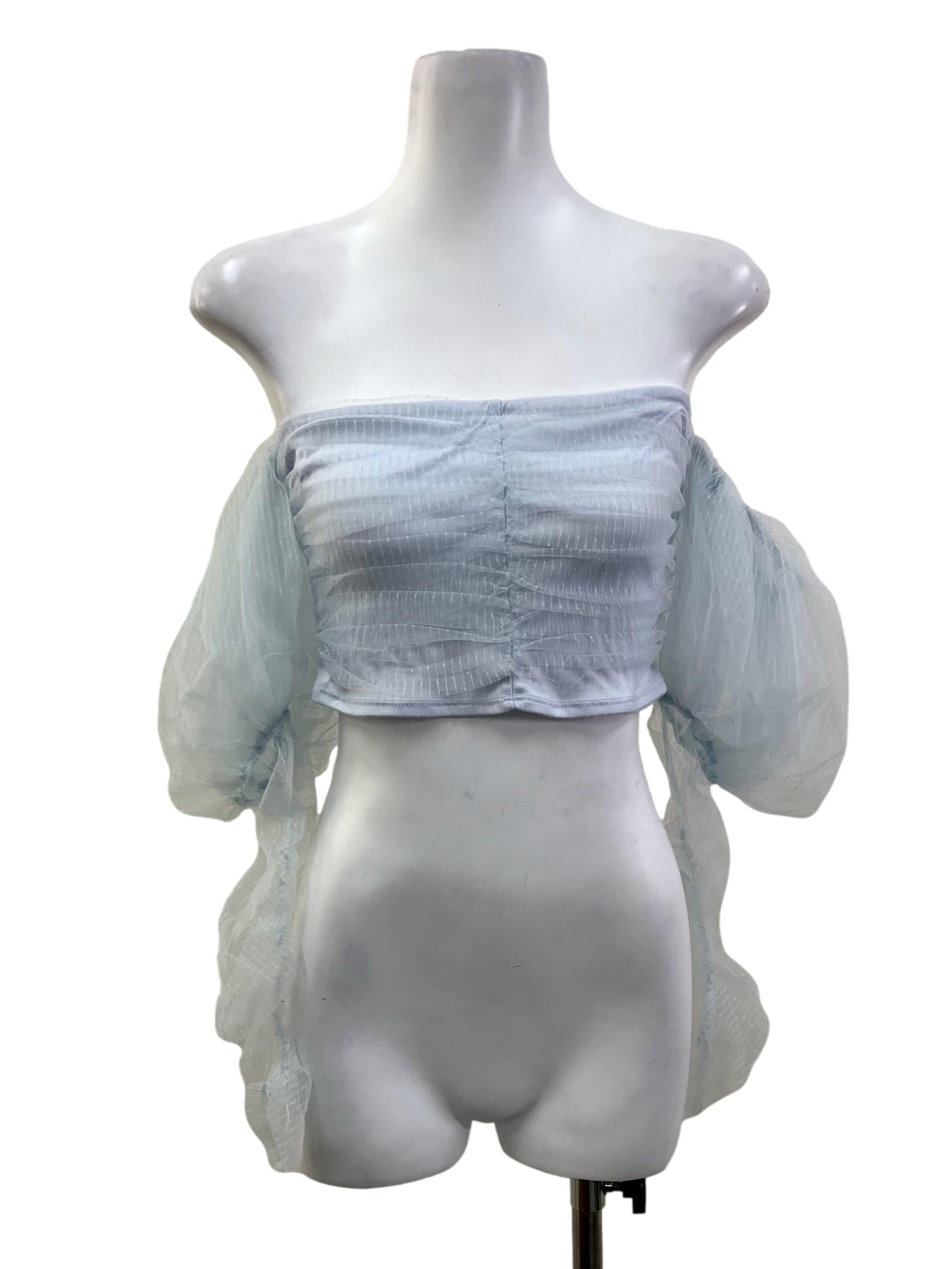 Baby Blue Mesh Ruched Top