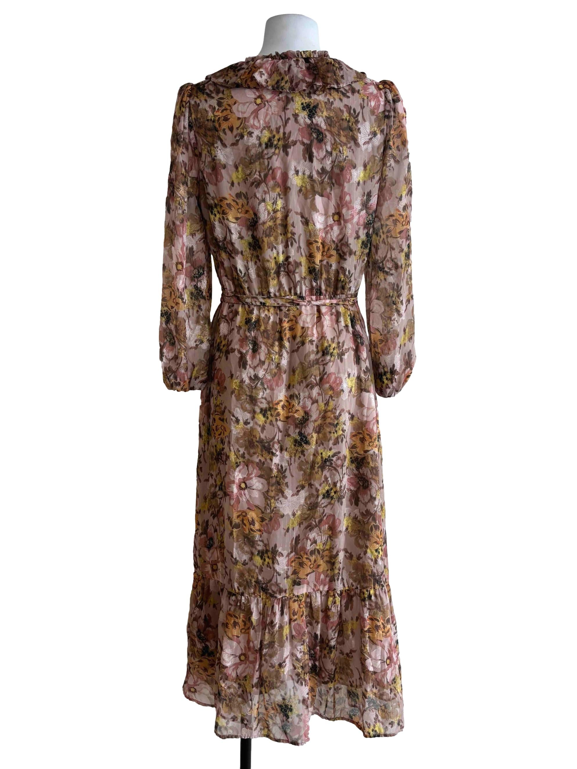 Sepia Brown Floral Maxi Dress