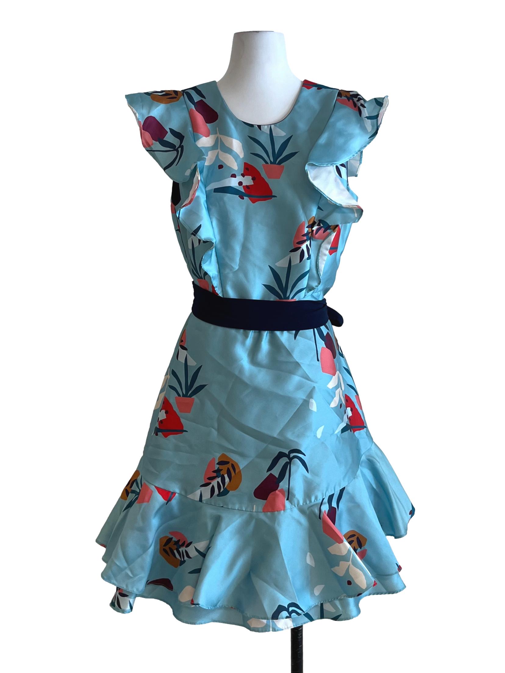 Sky Blue Floral Empire Dress