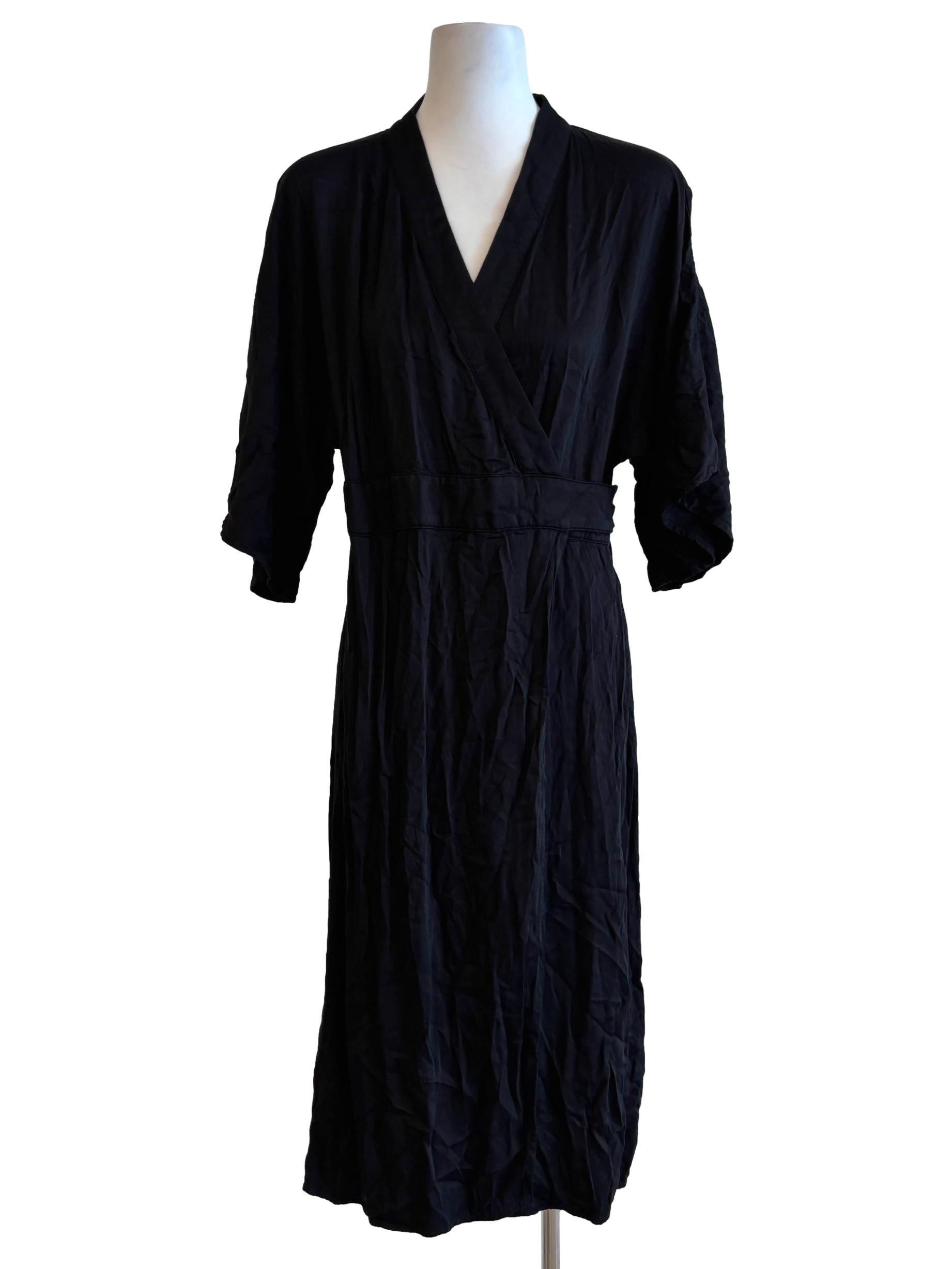 Eerie Black Short Sleeve Surplice Dress