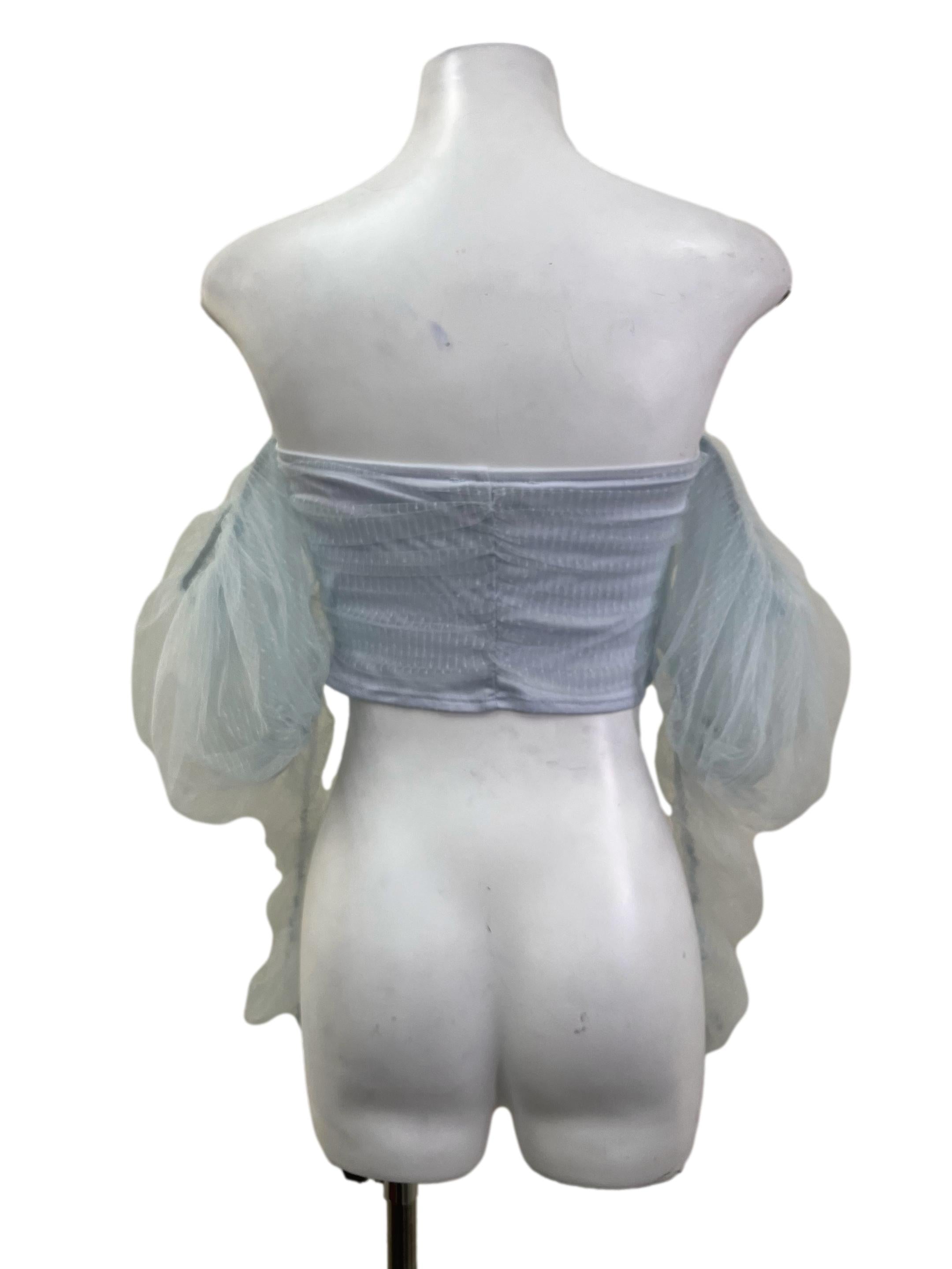 Baby Blue Mesh Ruched Top
