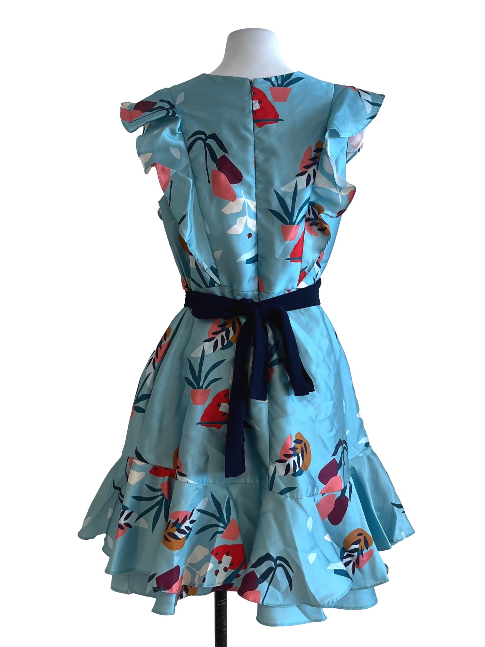 Sky Blue Floral Empire Dress