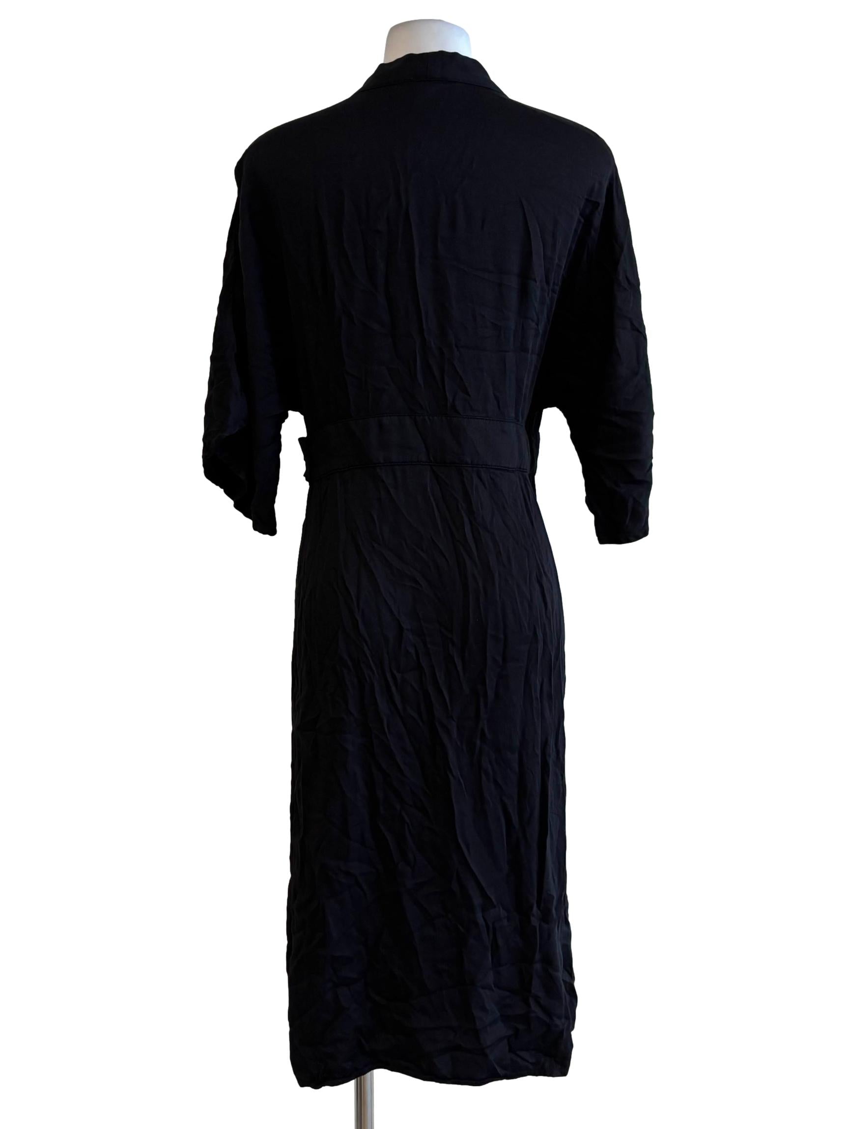 Eerie Black Short Sleeve Surplice Dress