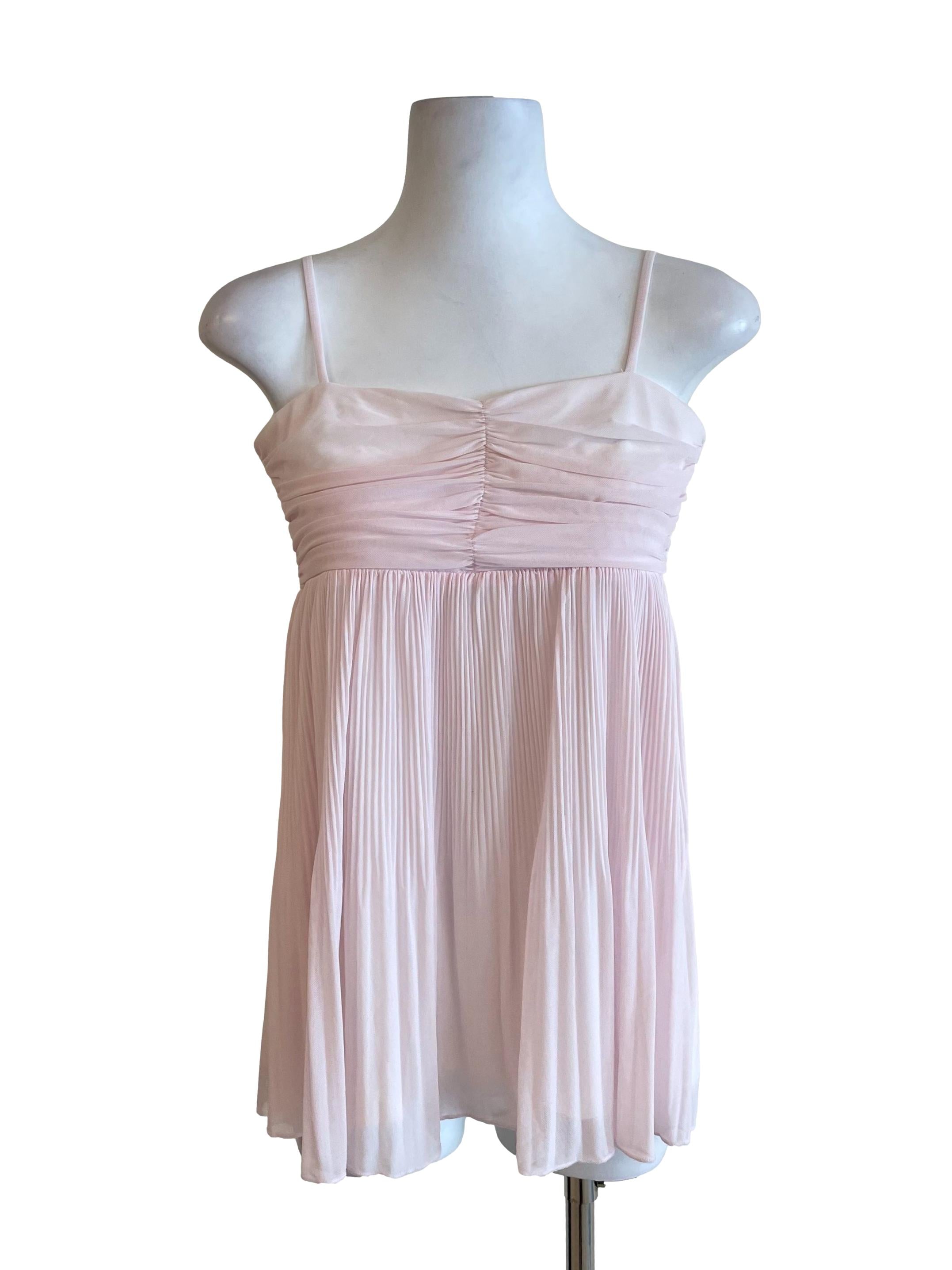 Baby Pink Accordion Mesh Babydoll Top