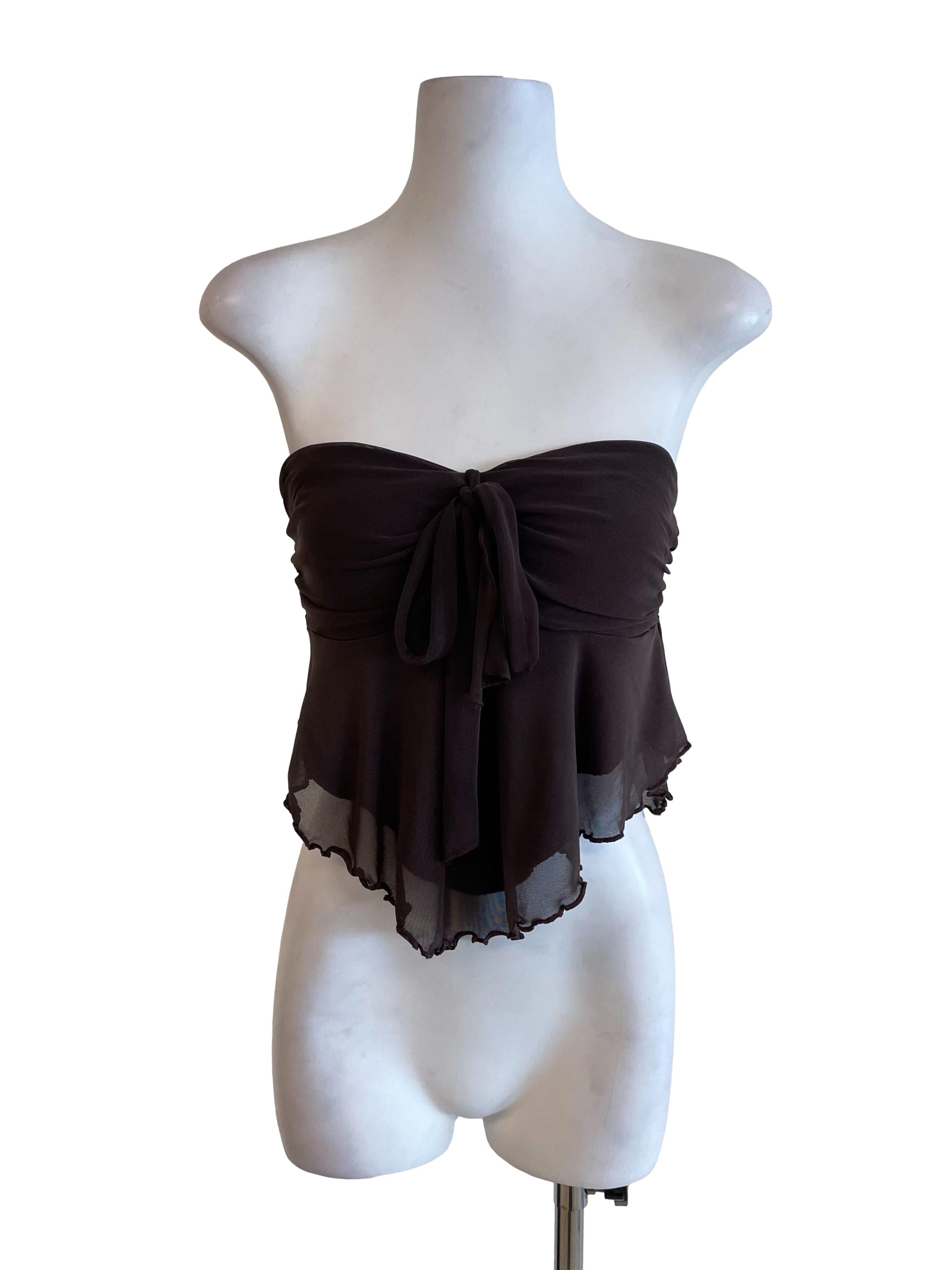 Mocha Strapless Mesh Hem Top