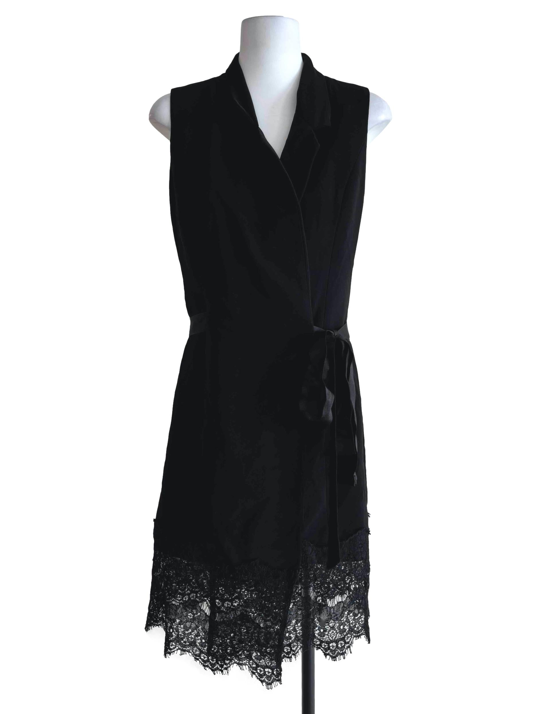 Rich Black Lace Hem Wrap Dress