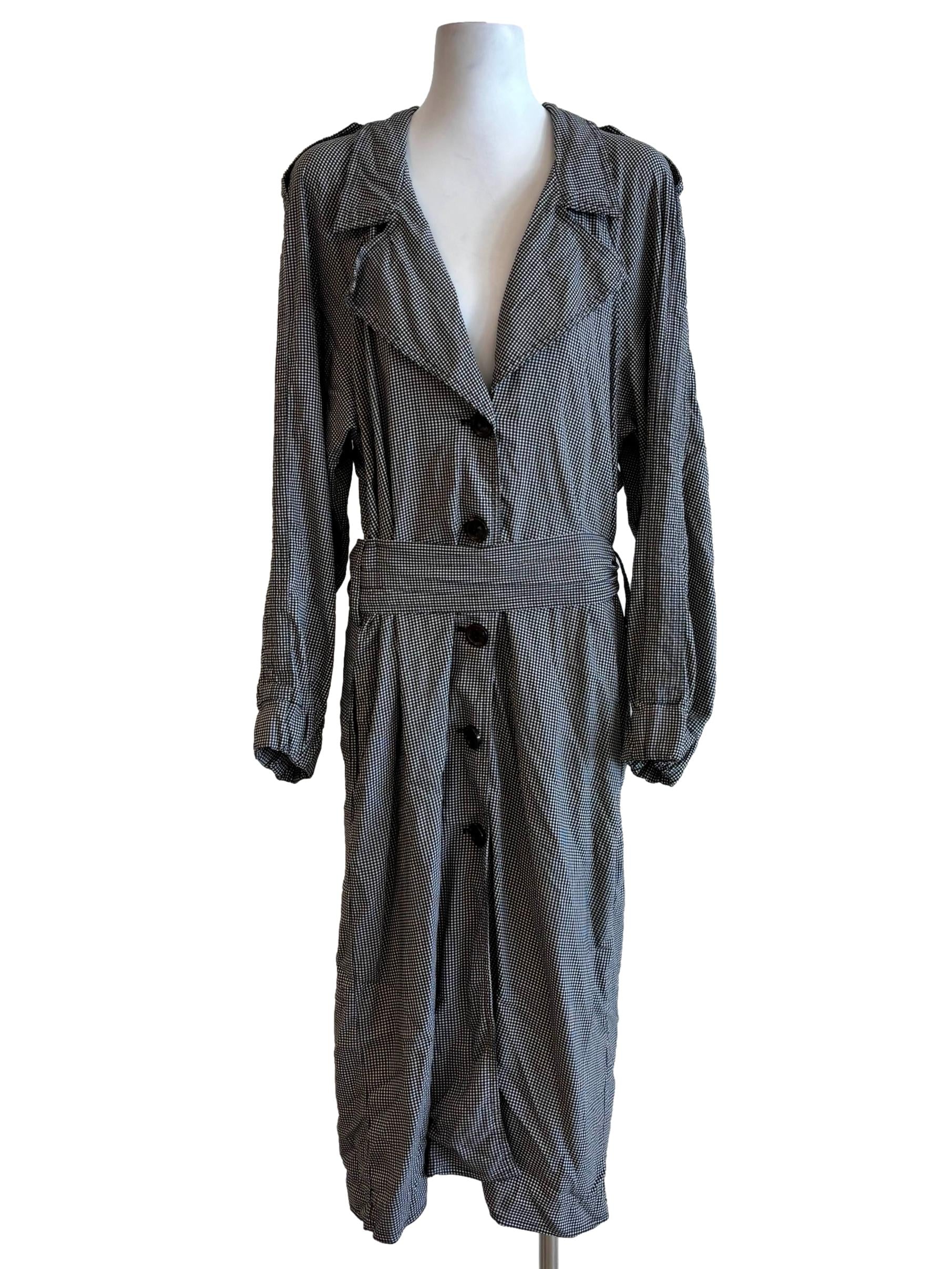 Black And White Gingham Trench Coat
