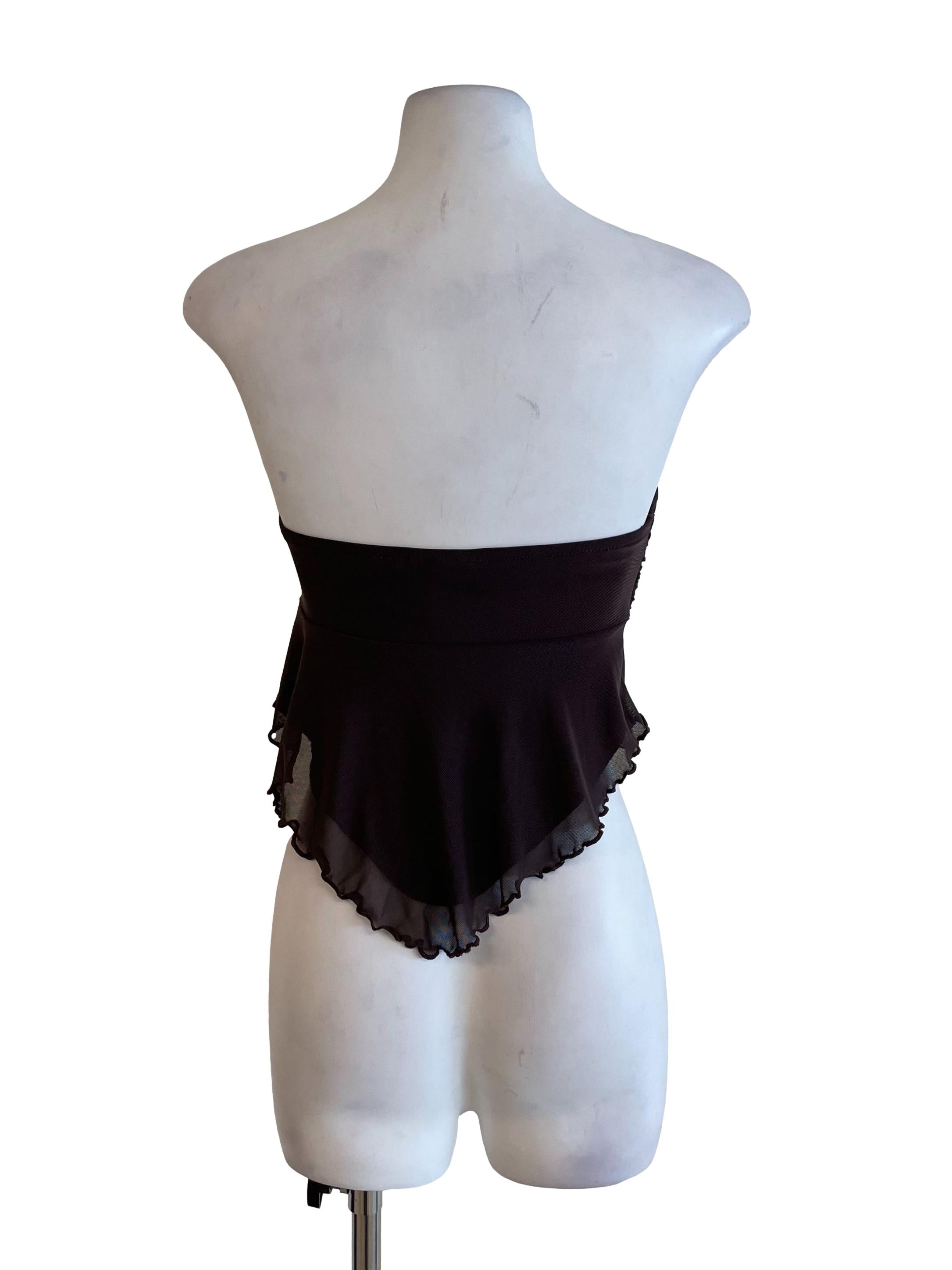 Mocha Strapless Mesh Hem Top