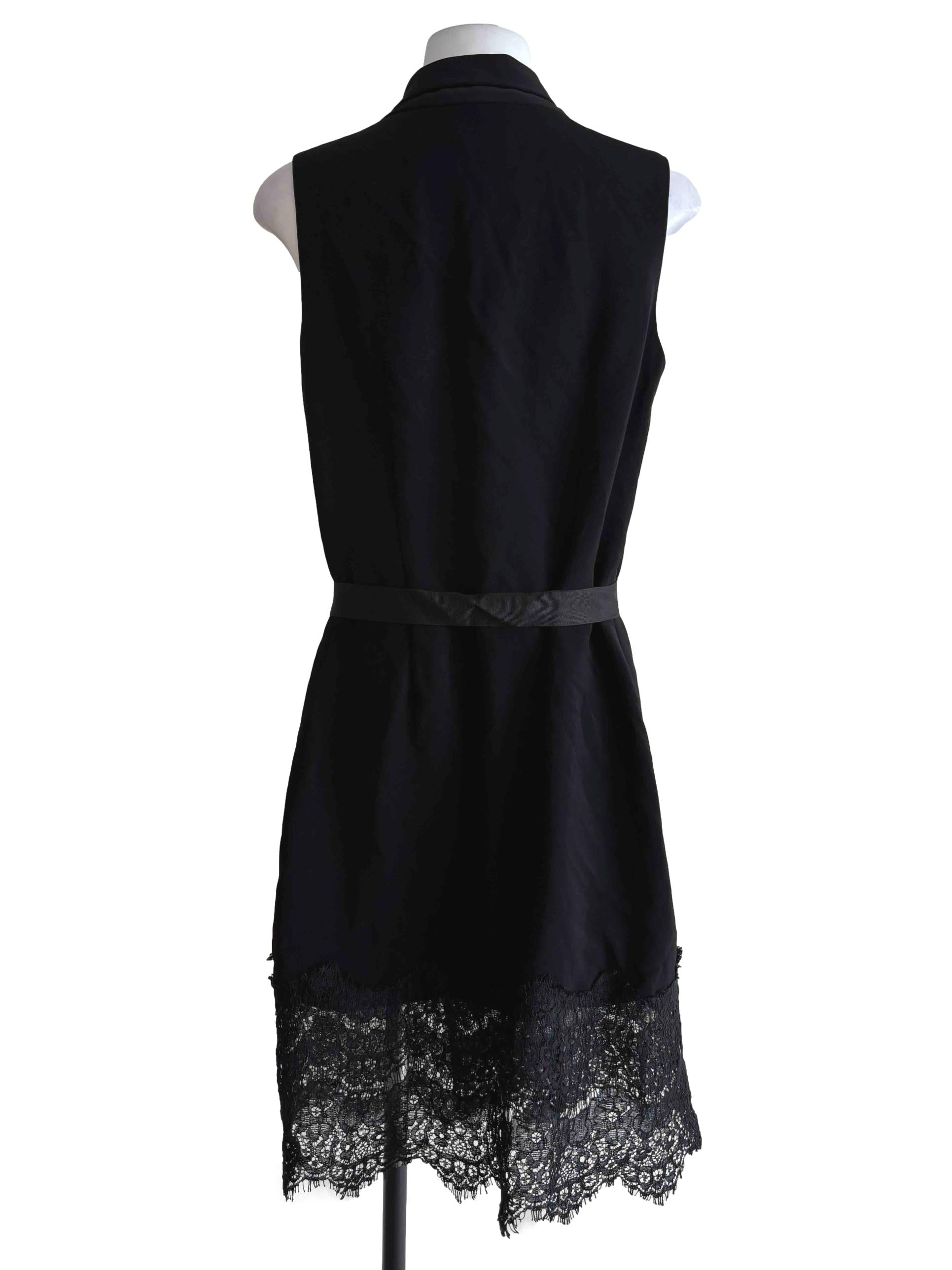 Rich Black Lace Hem Wrap Dress