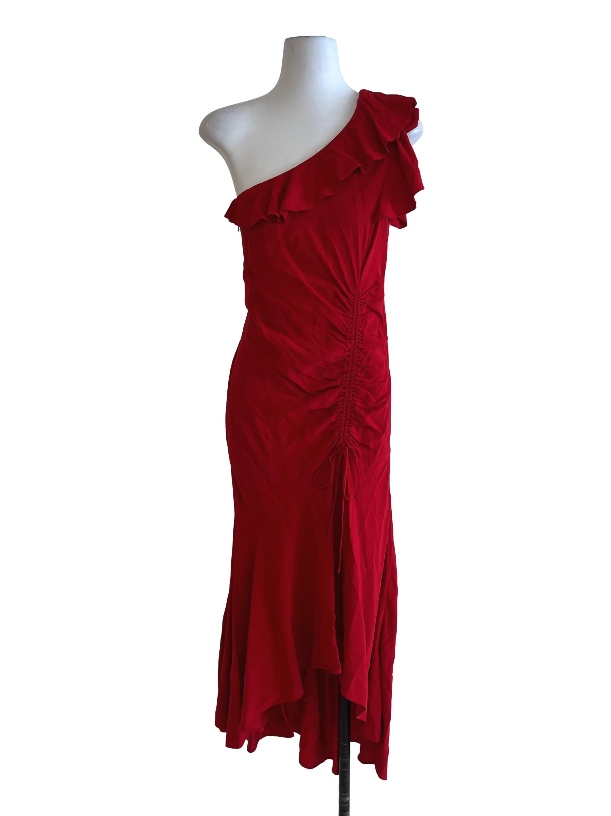 Blood Red Asymmetrical Neckline Bodycon Dress