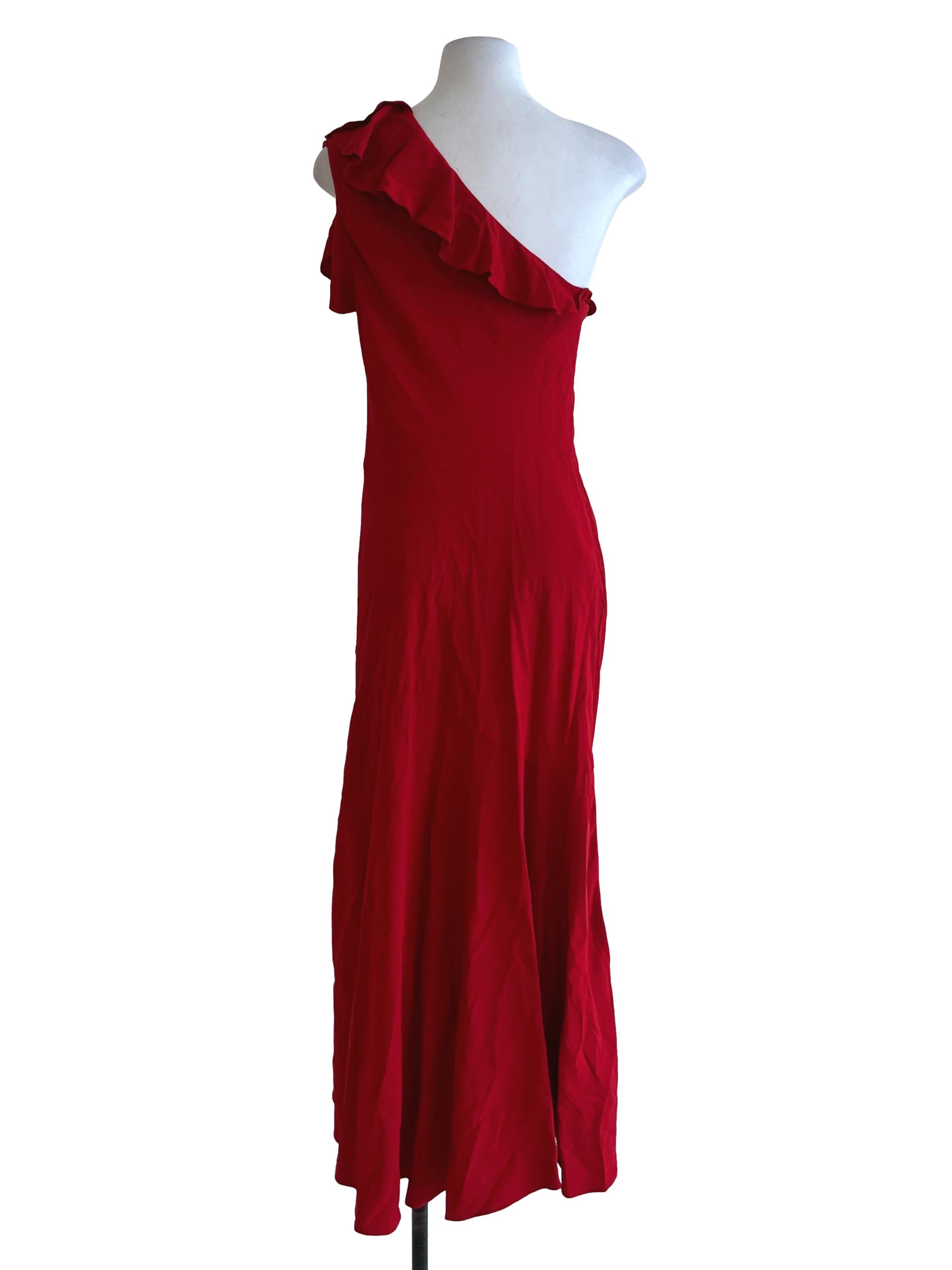 Blood Red Asymmetrical Neckline Bodycon Dress
