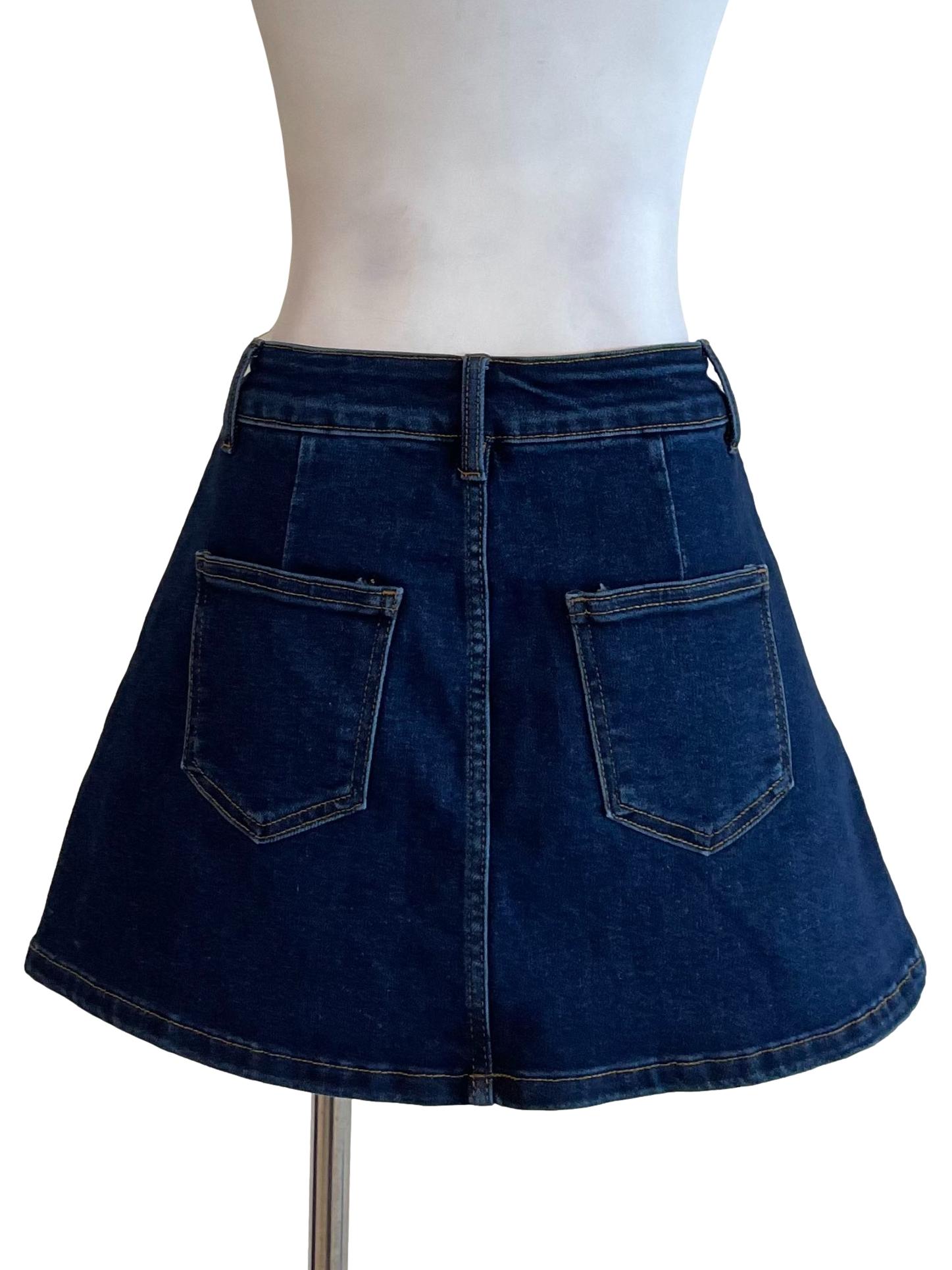 Dark Blue Pleated Denim Skort